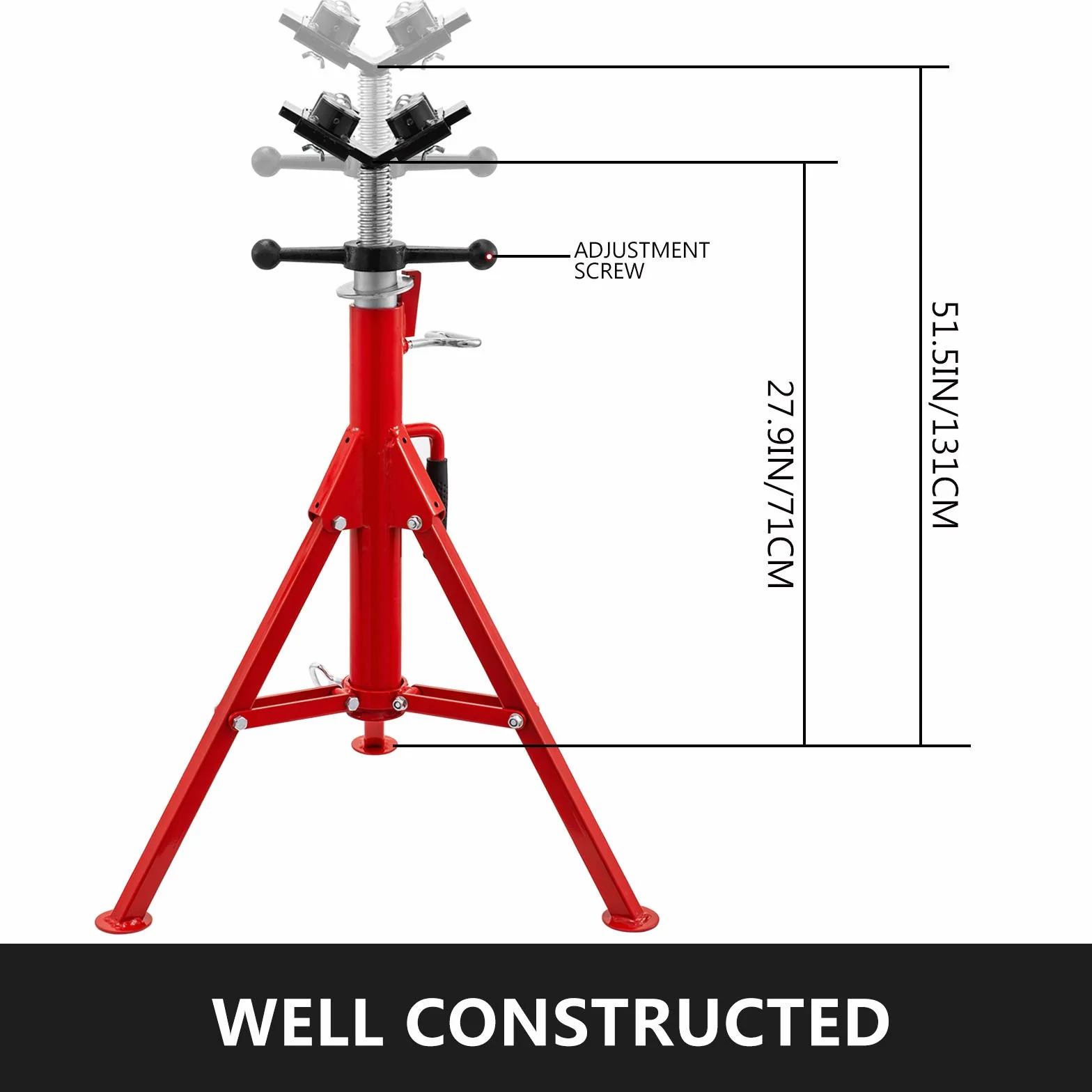 VEVOR Supporto per Tubi a V da 28"a 51,5" Tipo 1107A con 2 Sfere di Trasferimento e Piedini Pieghevoli 4500LB Altezza Regolabile da 28"a 51,5" Tipo 1107A