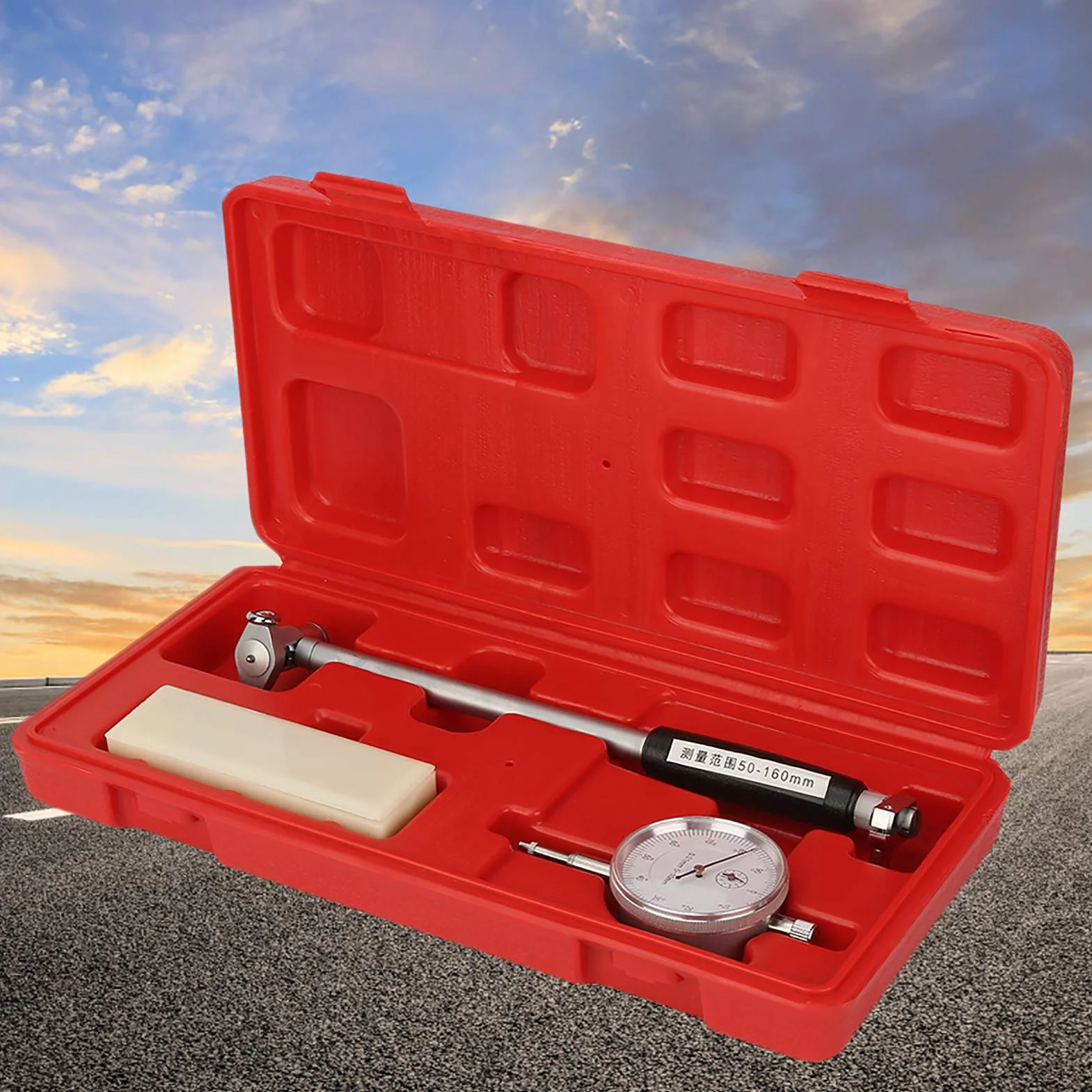 Cilindro Alesametro a quadrante, indicatore Micrometro Motore di misurazione dell'alesaggio interno del cilindro, Alesametro a quadrante 50-160MM Indicatore di diametro Kit di strumenti per cilindro d