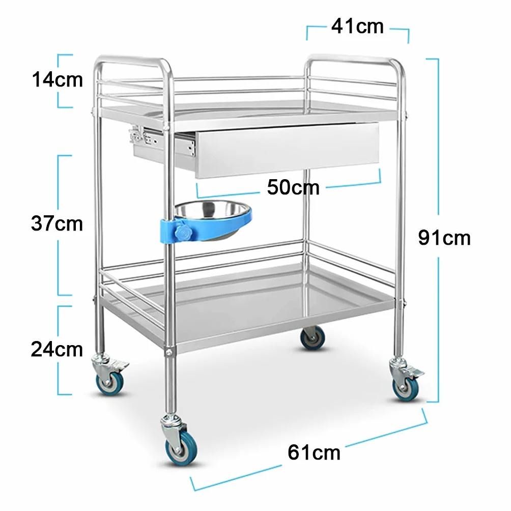 Carrello Medico, Multifunzionale Carrello da Cucina, Acciaio Inossidabile con Carrello da Laboratorio per Ospedale, con Ruote Bloccabili - 2/3 Strati