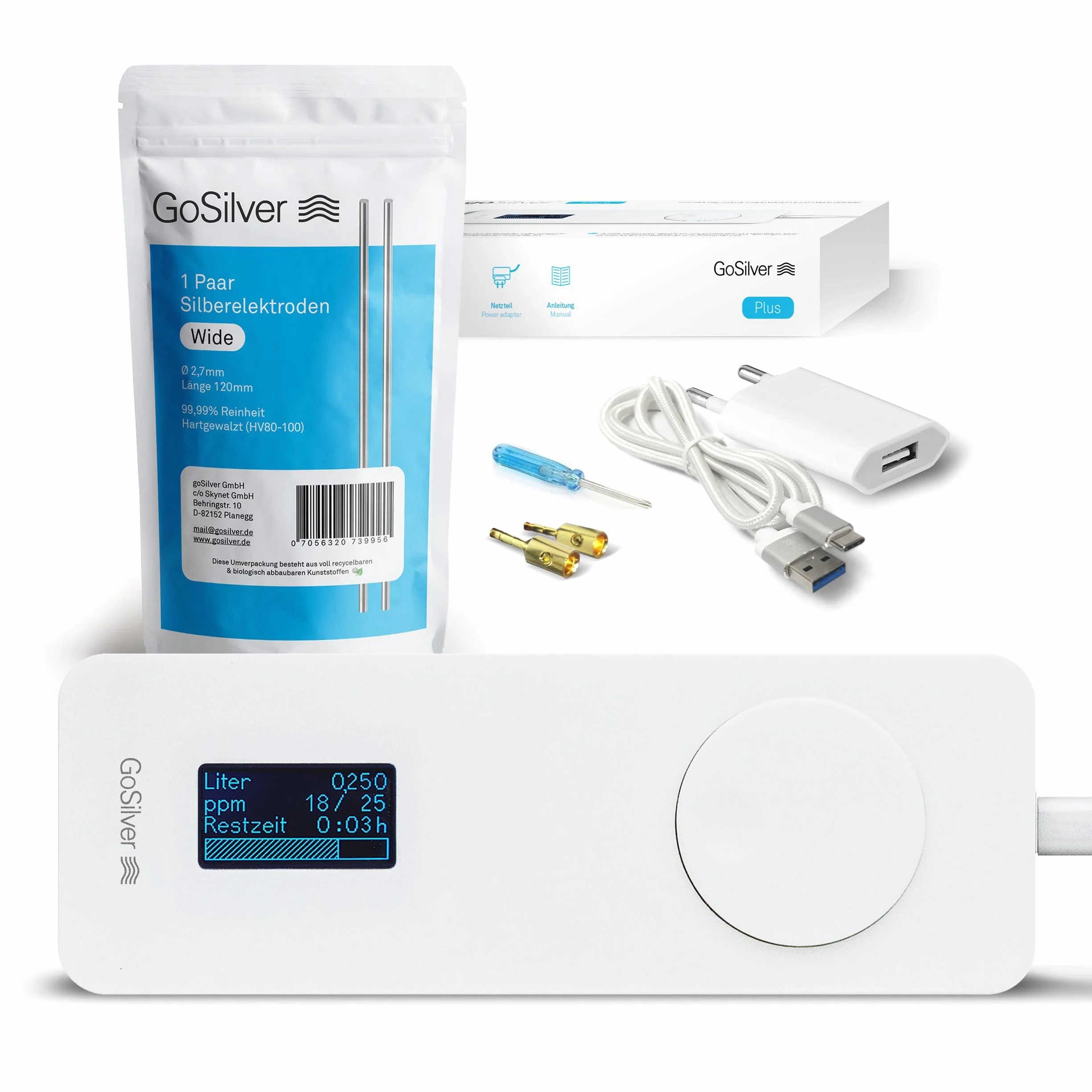 Set Plus – Generatore d'argento con display, completamente automatico (include 1 paio di elettrodi argento)
