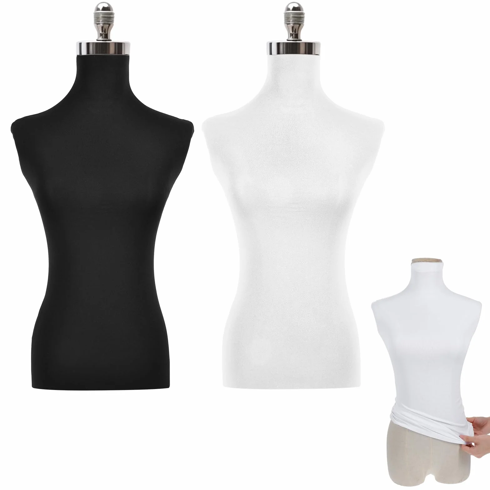 2 coperture in tessuto per manichini, morbide, elastiche, per boutique e negozi, modelle e stilisti (nero, bianco)