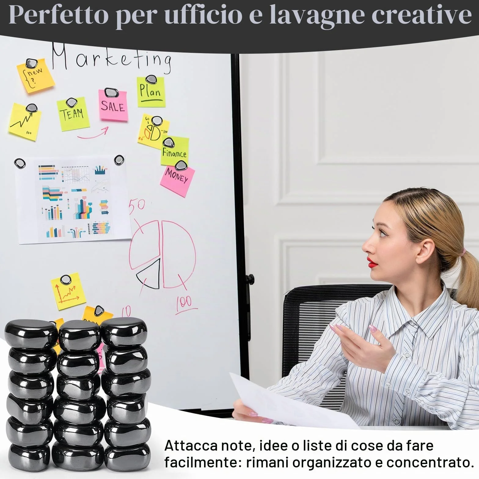 Pietre Magnetiche di Ematite Irregolari 20 Pezzi con Borsa Portaoggetti per Frigorifero Decorazione Anti-Stress Nero