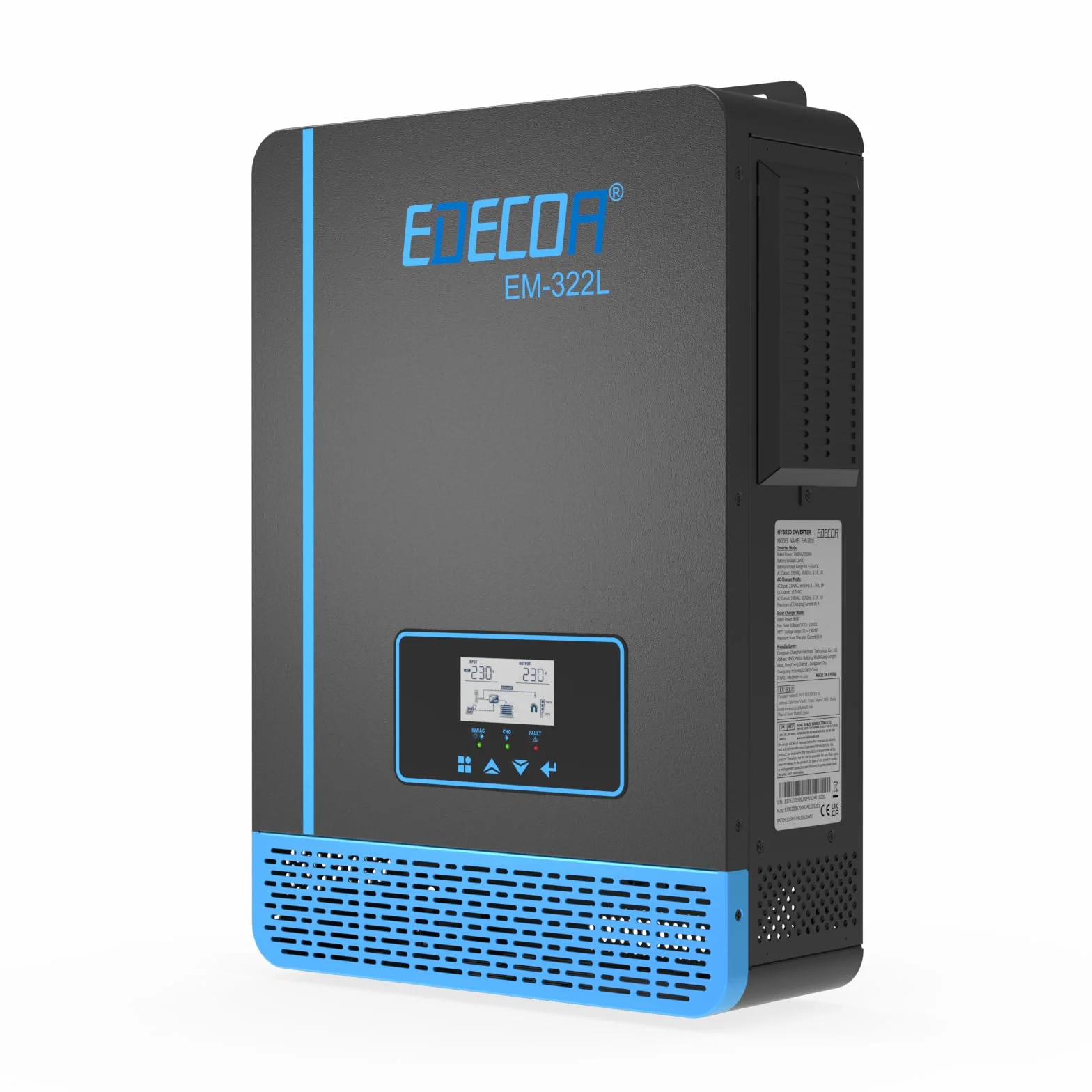 EDECOA 3200w Inverter ibrido da 24v a 230v 3200VA caricatore solare MPPT 60A Onda Pura Off-Grid 30– 150Vdc BMS comunicazione, priorità di rete, regolatore di carica solare