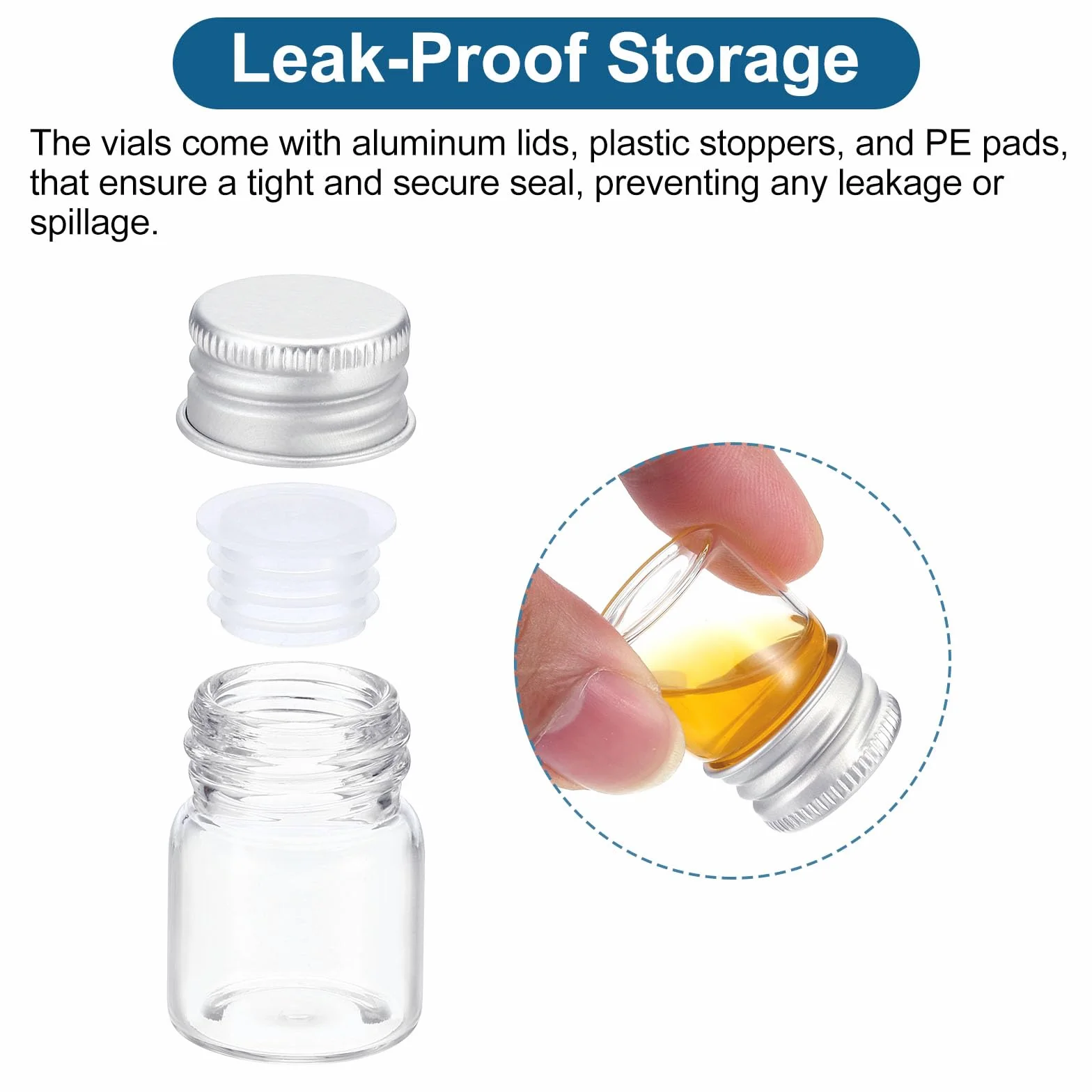 PATIKIL 5ml Fiale Vetro Trasparente, 50pz Piccola Fiala Modello Liquido con Tappi Vite Plastica Fermi e 64 Etichette Bottiglie Anti Perdita Barattoli Vuoti