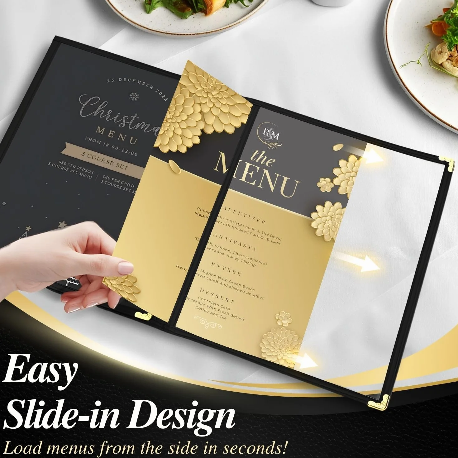 Flexzion Menu cover 8.5X11 pollici nero popolare di triplo Holder stile del libro Con 3 Page 6 vista d'angolo di protezione per il ristorante Hotel Deli Caffè Bar Pub 1 12 Confezione