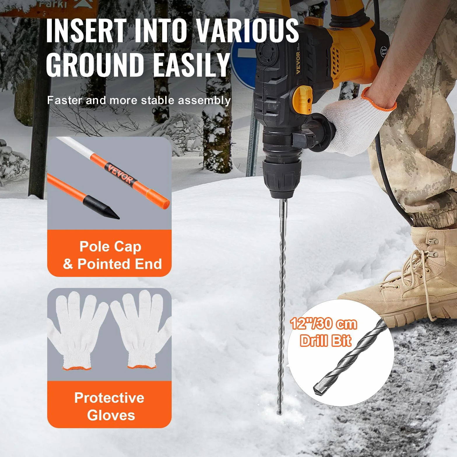 VEVOR Segnalatori per Passo Carrabile, 30 Pezzi 0,78x121,5 cm, Pali Marcatori da Neve in Fibra di Vetro Arancione Pali da Neve con Nastro Riflettente, Striscia Riflettente ad Alta Visibilità 121,5 cm