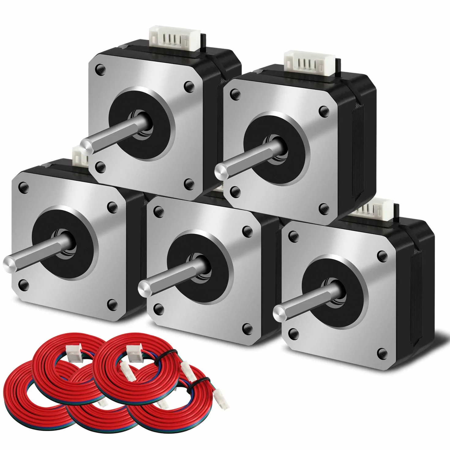 Nema 17HS4023 - Motore stepper, 5 pezzi, 42 x 23 mm, 17HS4023, 1,0 A, 4,1 V, 2 fasi, 4 fili, 1,8 gradi, con cavo da 1 metro per motori 3D
