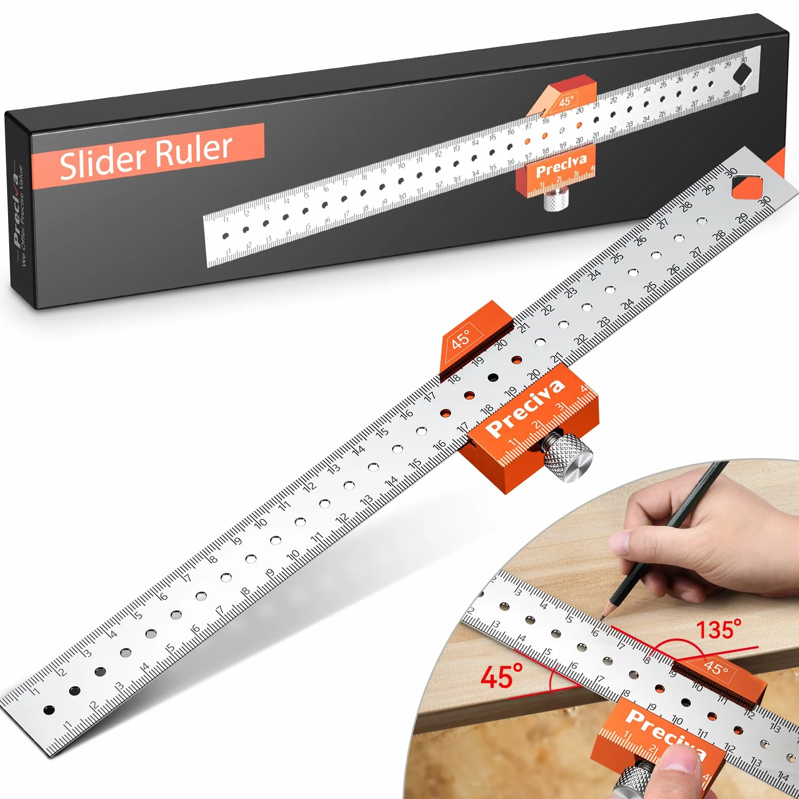 Preciva Righello Falegname Carpentiere Steel Ruler Misurazione Angolo Lunghezza