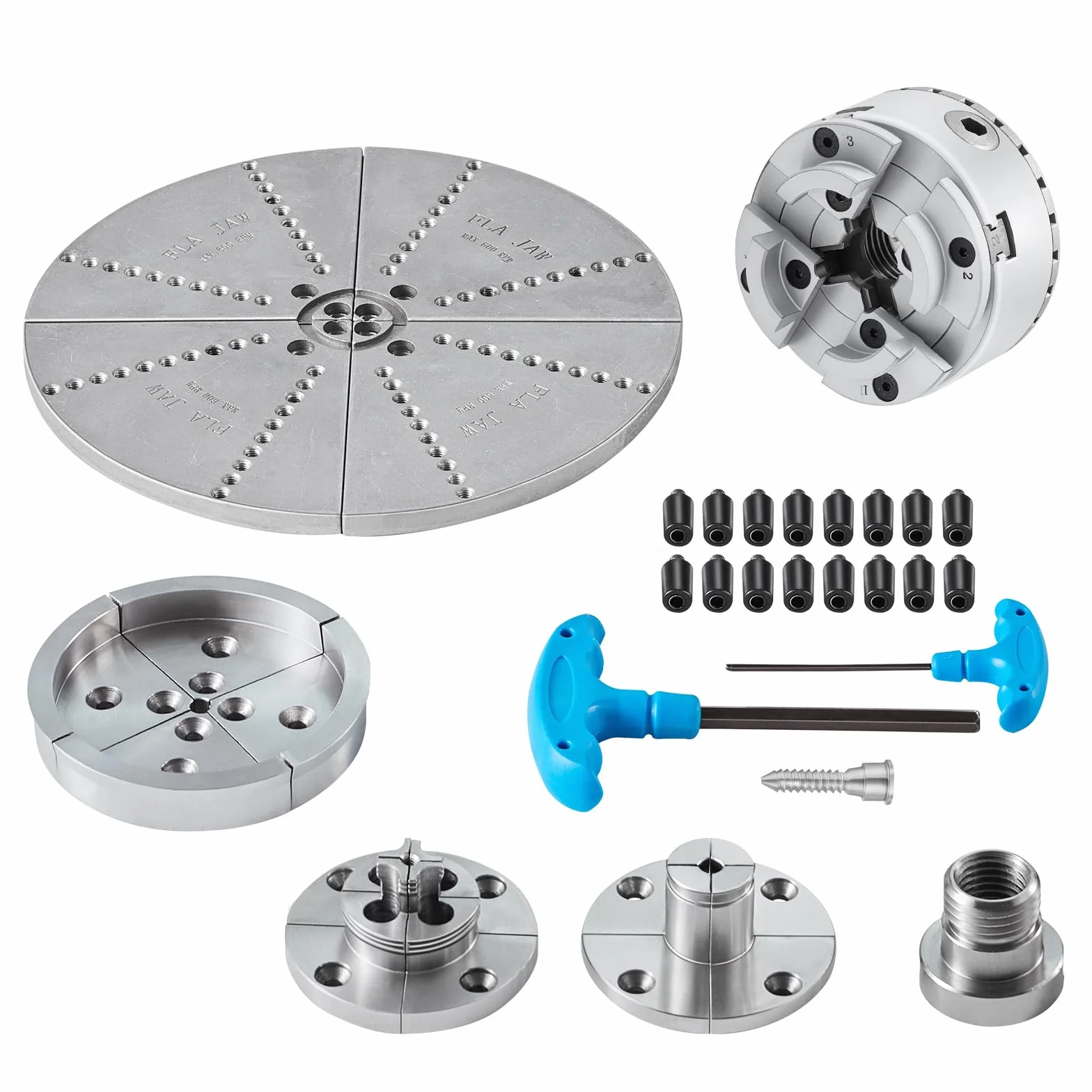 VEVOR Mandrino per Tornio per Legno φ96 mm, Mandrino per Tornio a 5 Griffe KP965, Mandrino per Tornitura per Legno con 5 Griffe Chiave a T Autocentrante per Torni Rettifica Fresatura, Mandrino Tornio
