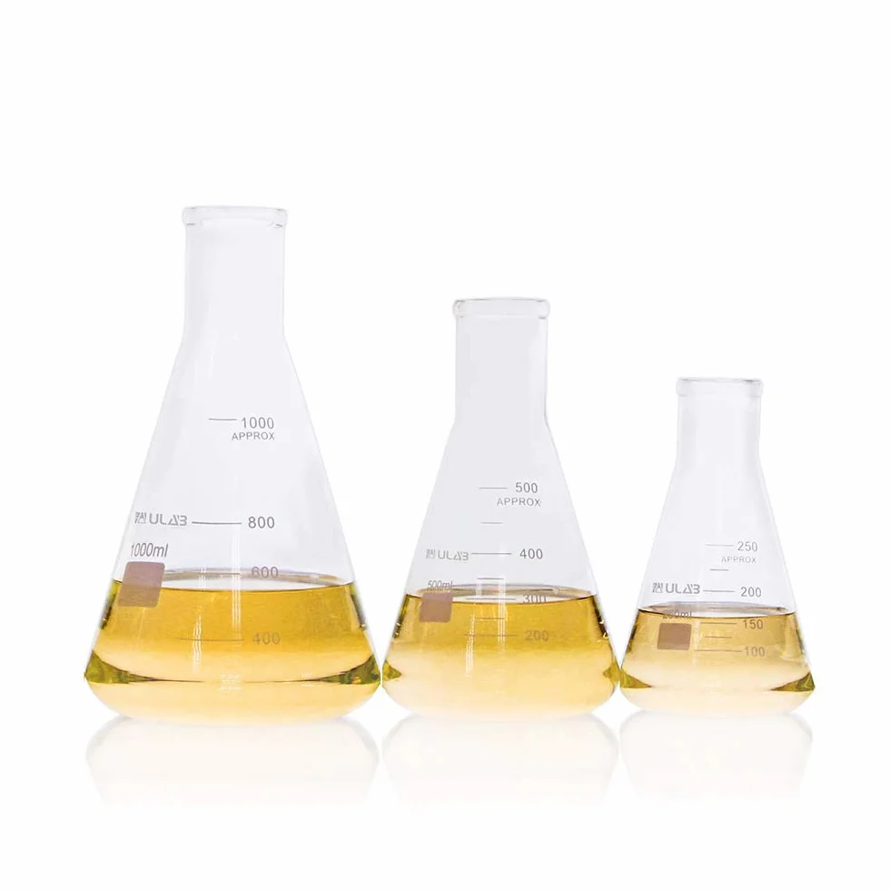 ULAB Scientific - Set di bottiglie in vetro Erlenmeyer, 3 misure, 250 ml, 500 ml, 1000 ml, 3.3 borosilicato con graduazione stampata, UEF1022