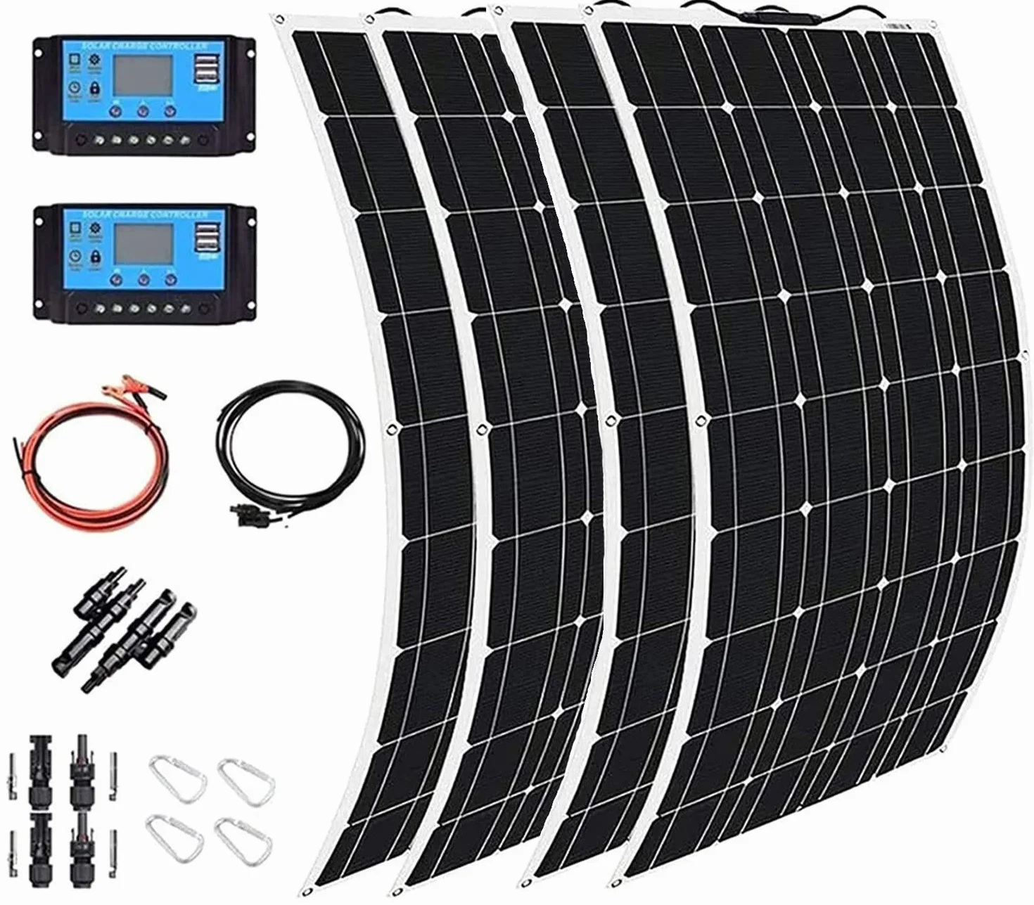 400w 600w 800w 1200w Kit Sistema Pannelli Solari Flessibili, Modulo Fotovoltaico Pannello Solare Monocristallino per Ricarica Batteria 12-24v, con Regolatore Carica 40a, per Campeggio,1200W