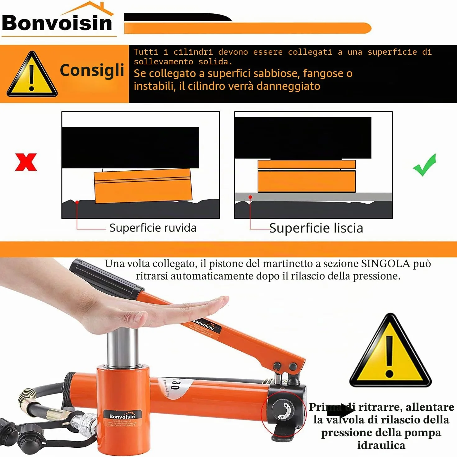 Bonvoisin 20T Martinetto Idraulico, Sollevamento da 50mm, Altezza 106mm, per La Costruzione di Macchinari/Ponti/Edifici (RSC-20T)