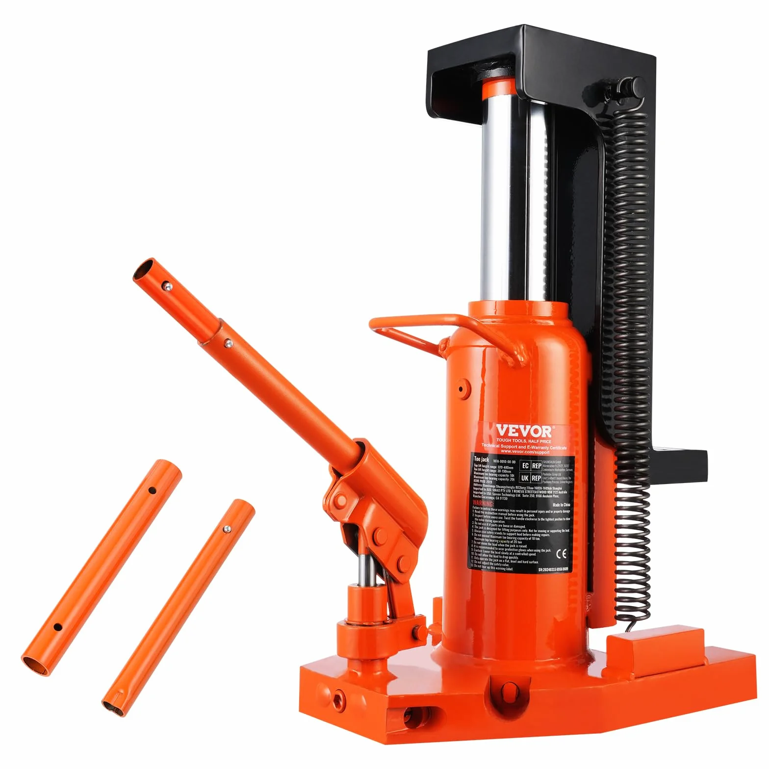 VEVOR Martinetto Idraulico 263 x 190 x 287 mm Martinetto per Macchina, Sollevatore 5 Tonnellate sulla Punta, con Capacità di Sollevamento 10 Tonnellate, Martinetto Idraulico ad Aria per Industria