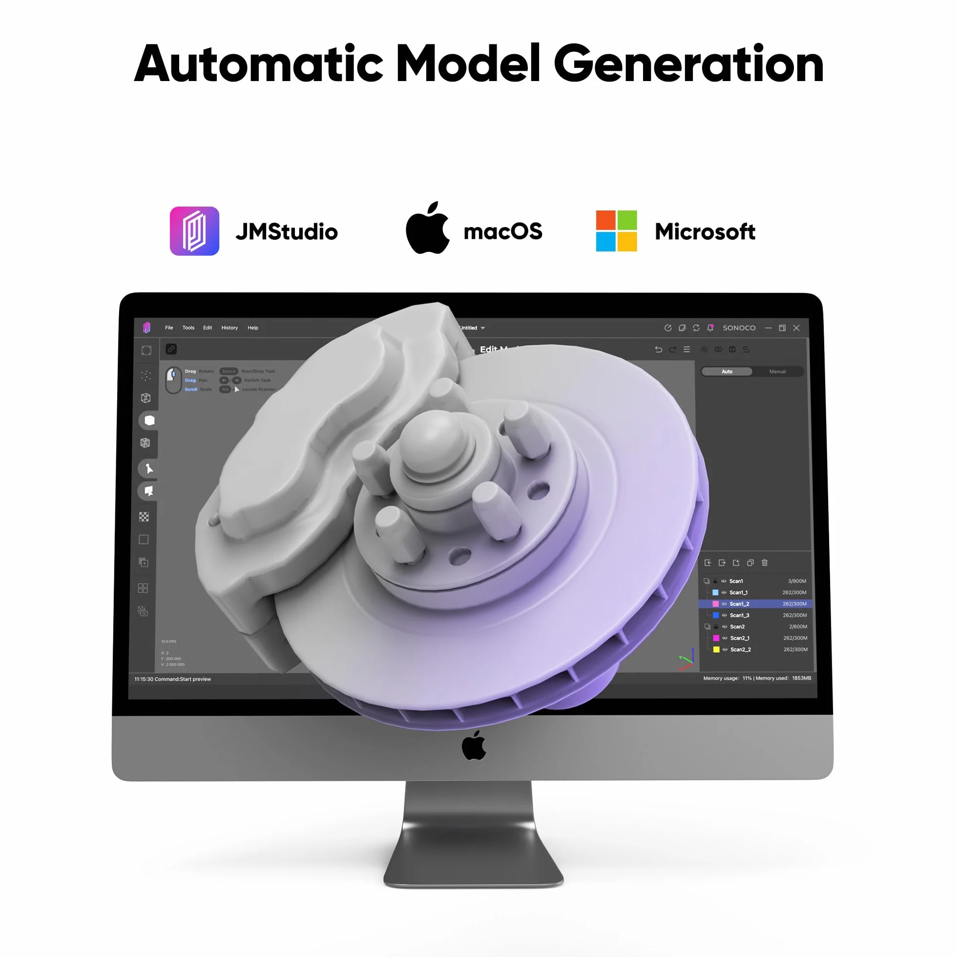 3DMakerpro Scanner 3D Lynx - Pacchetto standard, precisione di 0,1 mm e velocità di scansione 10 FPS, scanner 3D portatile per modelli di stampa 3D, design con algoritmo di allineamento intelligente