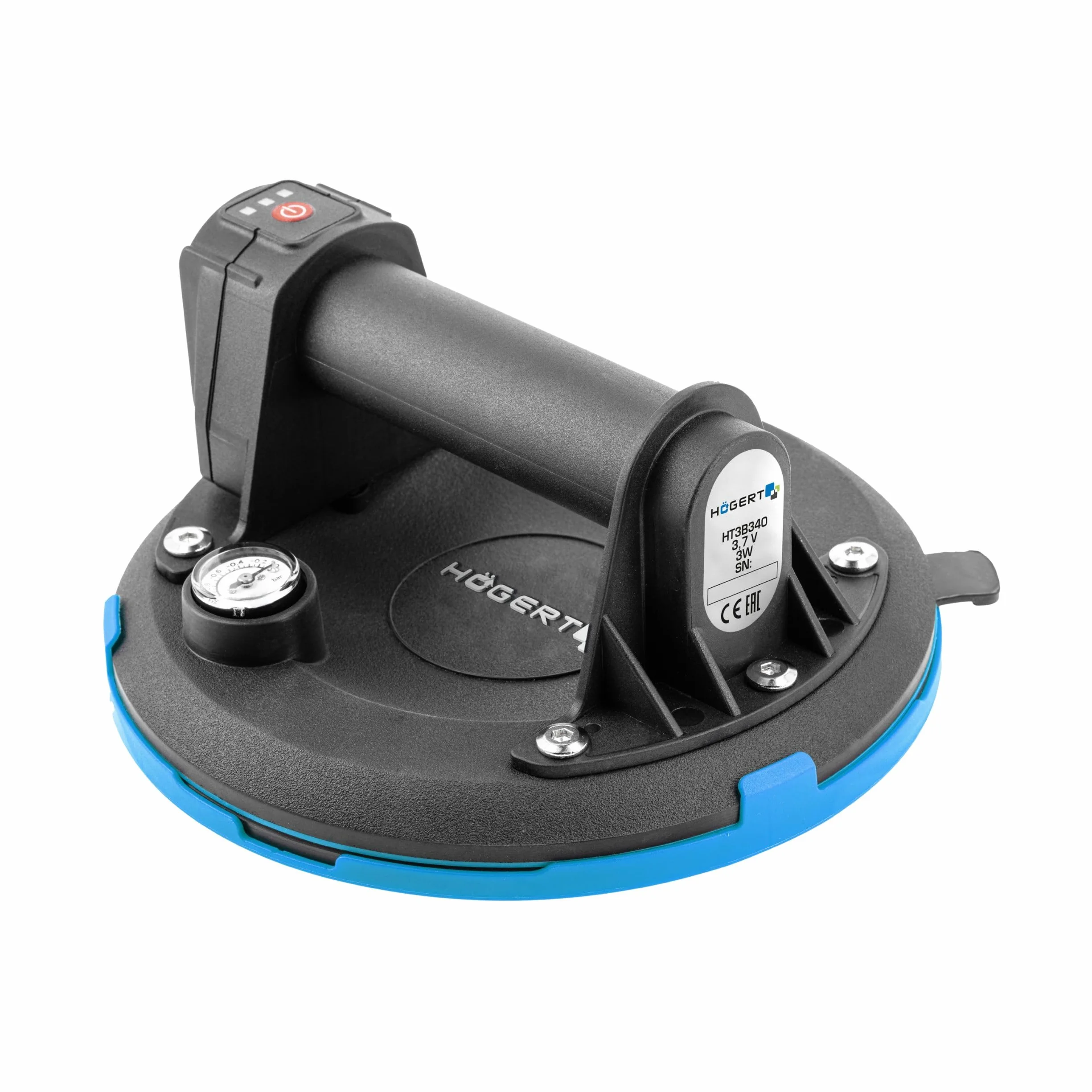 HÖGERT TECHNIK - Ventosa a batteria da 200 mm con manometro, aspirapolvere a batteria Heavy Duty, carico: 150 kg, la ventosa viene utilizzata per il trasporto di vetrate, oggetti lisci e piastrelle in