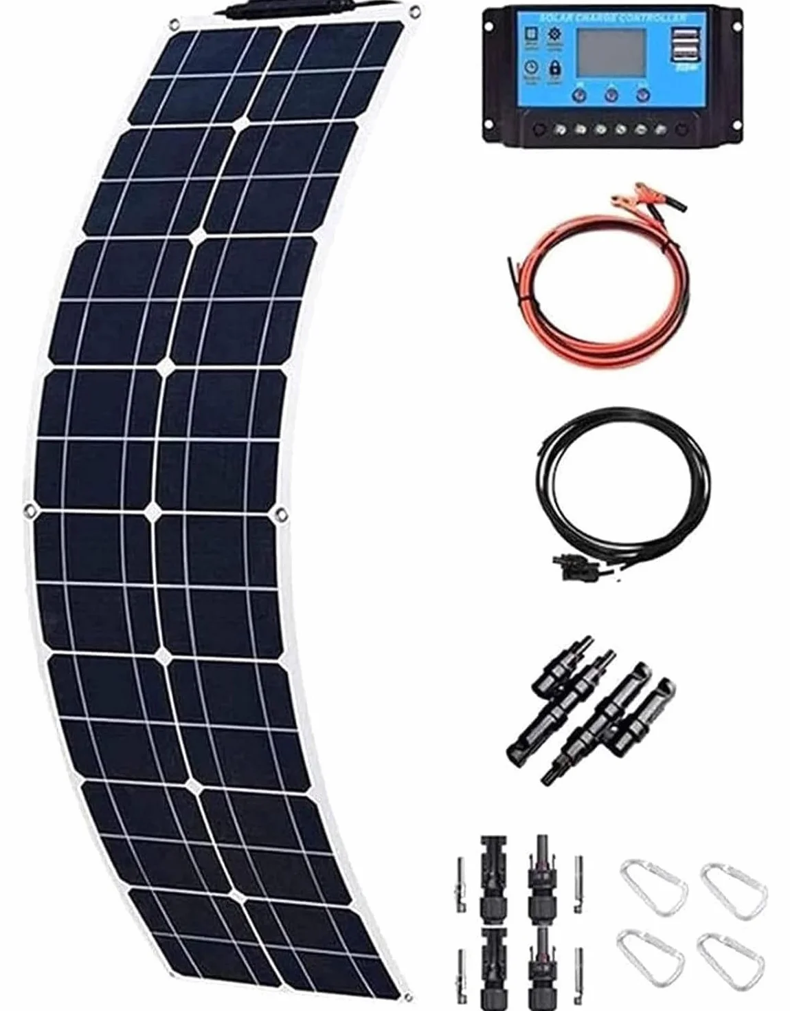 Pannello Solare 300W/600W/1200W Monocristallino Flessibile, Pannello Solare per Camper Completo di Regolatore 40A, per Roulotte, Furgone, Batteria Auto, Barca, Campeggio