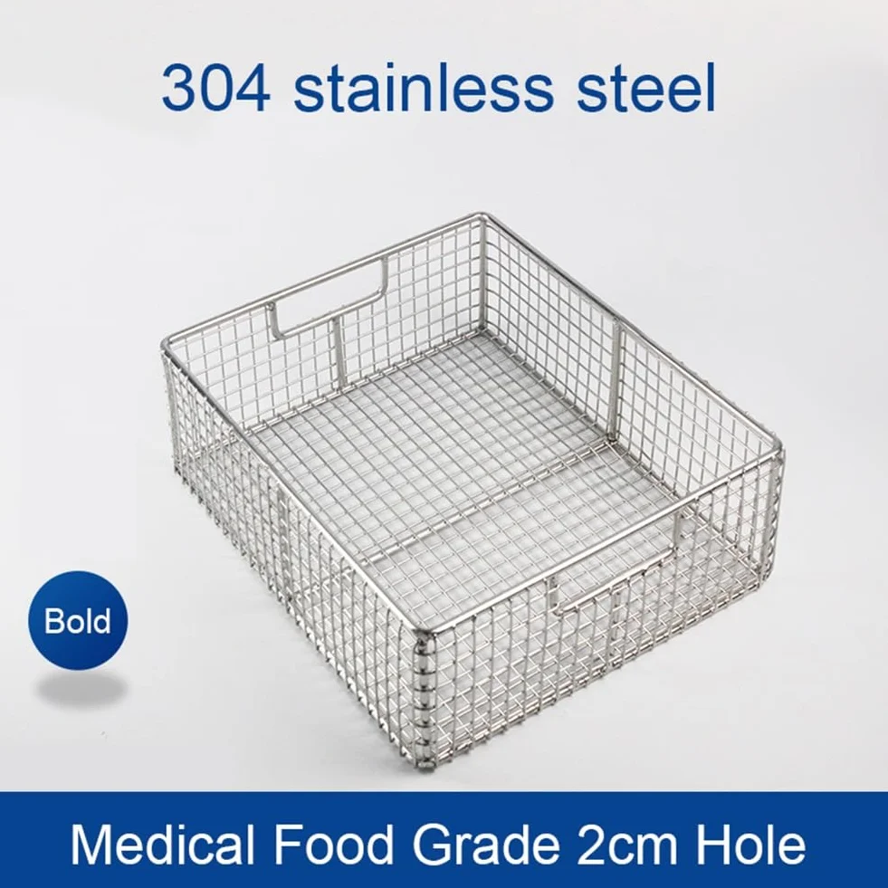 Cestello per disinfezione in acciaio inox, rete rettangolare per sterilizzazione, maglia da 2 cm, ideale per la sterilizzazione degli strumenti, 50 x 30 x 20 cm