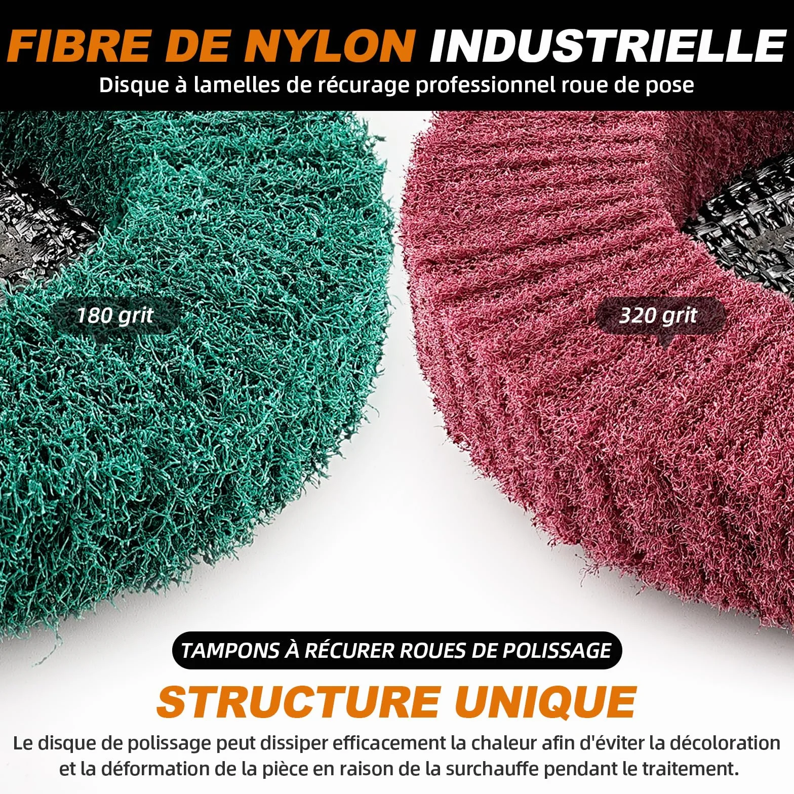 SI FANG 12,5 x 2,2 cm Disco di levigatura a lamelle in fibra di nylon, Set di 8 Grit 320/180 Ruota di lucidatura per smerigliatrice angolare, per la pulizia, la sbavatura e la rimozione della ruggine