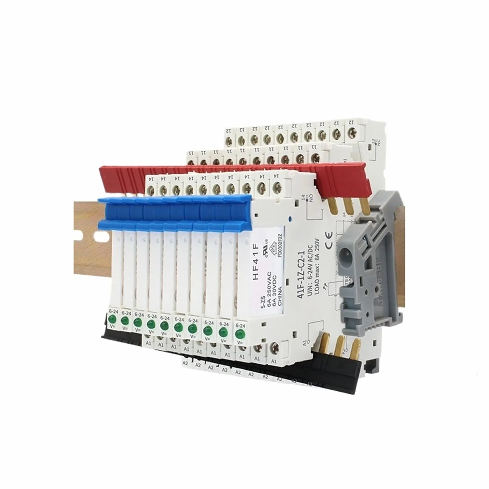 Modulo relè su guida DIN da 10 pezzi HF 41F sottile con LED 6A 5 V 12 V 24 V 41F-5-ZS 41F-12-ZS 41F-24-ZS ad alta frequenza(10PCS 5V)