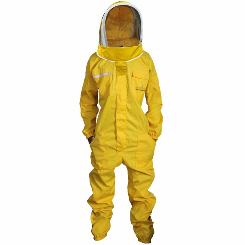 Tuta Apicoltore professionale Abito Apicoltura Cotone Fantasia Cappuccio eampia tasca per gli apicoltori contro le punture delle api Tuta Naturale (Giallo, M)