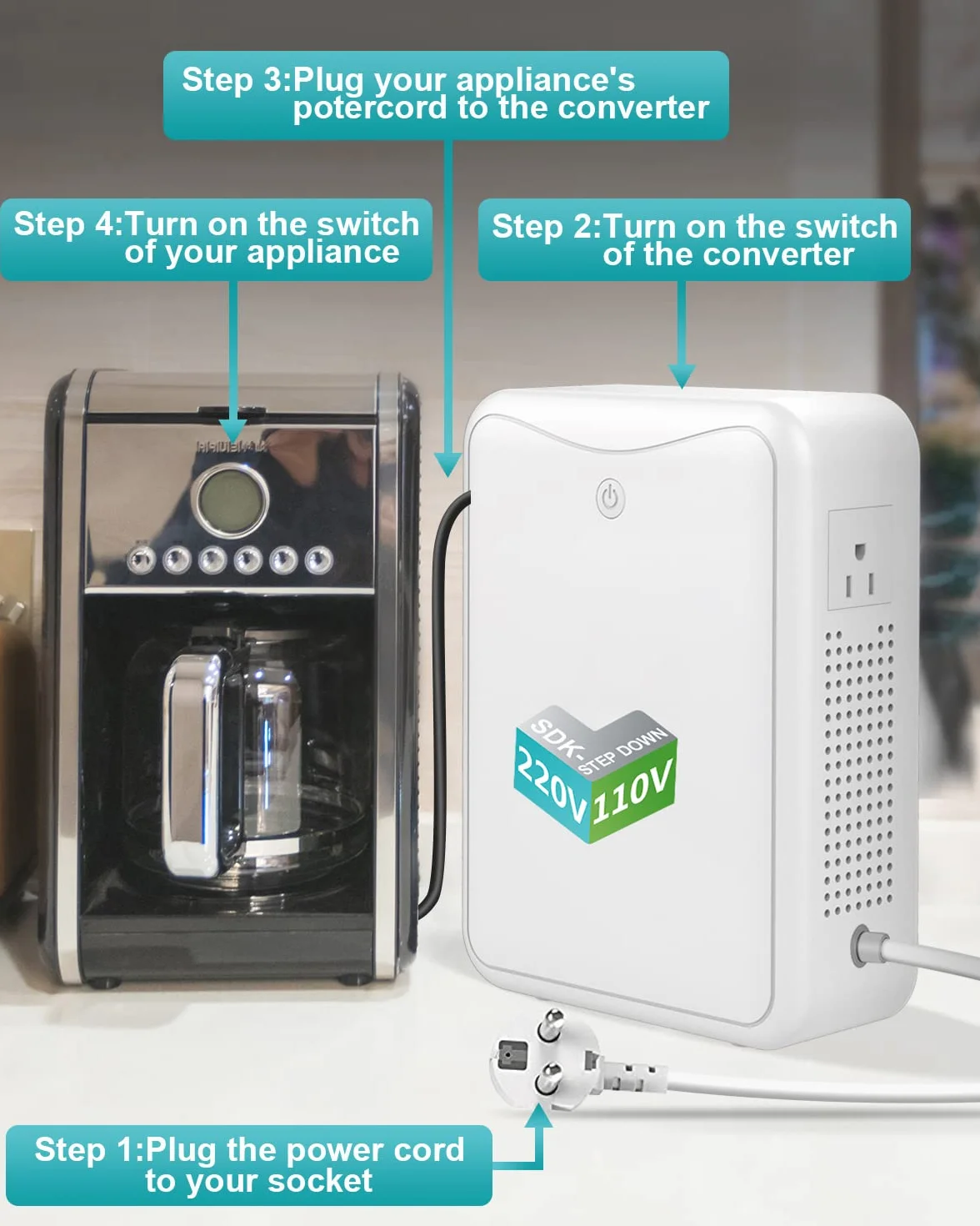 ZHENGXI ELECTRIC Convertitore di tensione 3000W 230V a 110V Step Down 220V-240V a 110V-120V