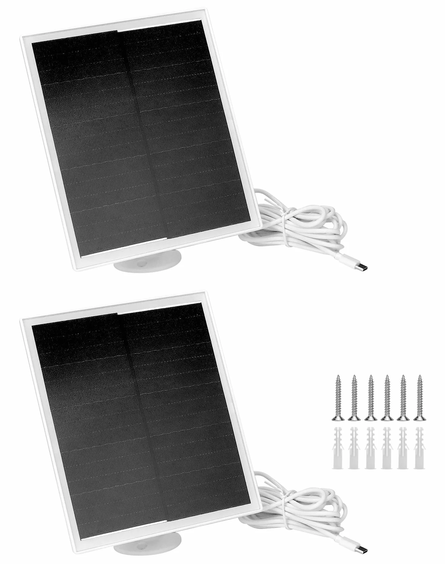 QWORK® Pack da 2 moduli solari da 6 W per telecamere di sorveglianza da esterno, tasso di conversione elevato del 24%, impermeabile IP65, con cavo USB da 3 m e staffa di montaggio a 360°
