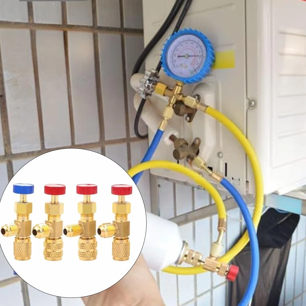 4 valvole di sicurezza per sistemi di climatizzazione compatibili con R22 R32 R410 con connettori rapidi di diverse dimensioni