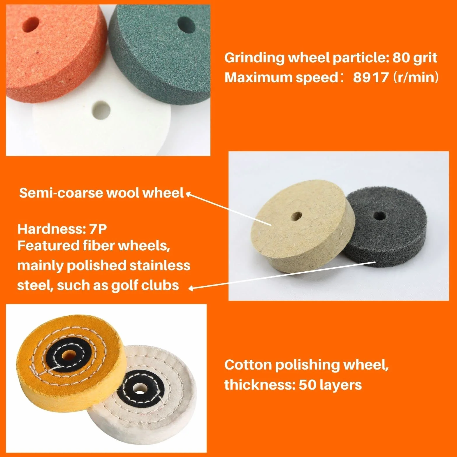 Set di mole abrasive e lucidanti da 75 mm (8 pezzi). Adatto per mini-lucidatrici e trapani elettrici. Affilatura, rimozione della ruggine e lucidatura. Adatto per il fai da te