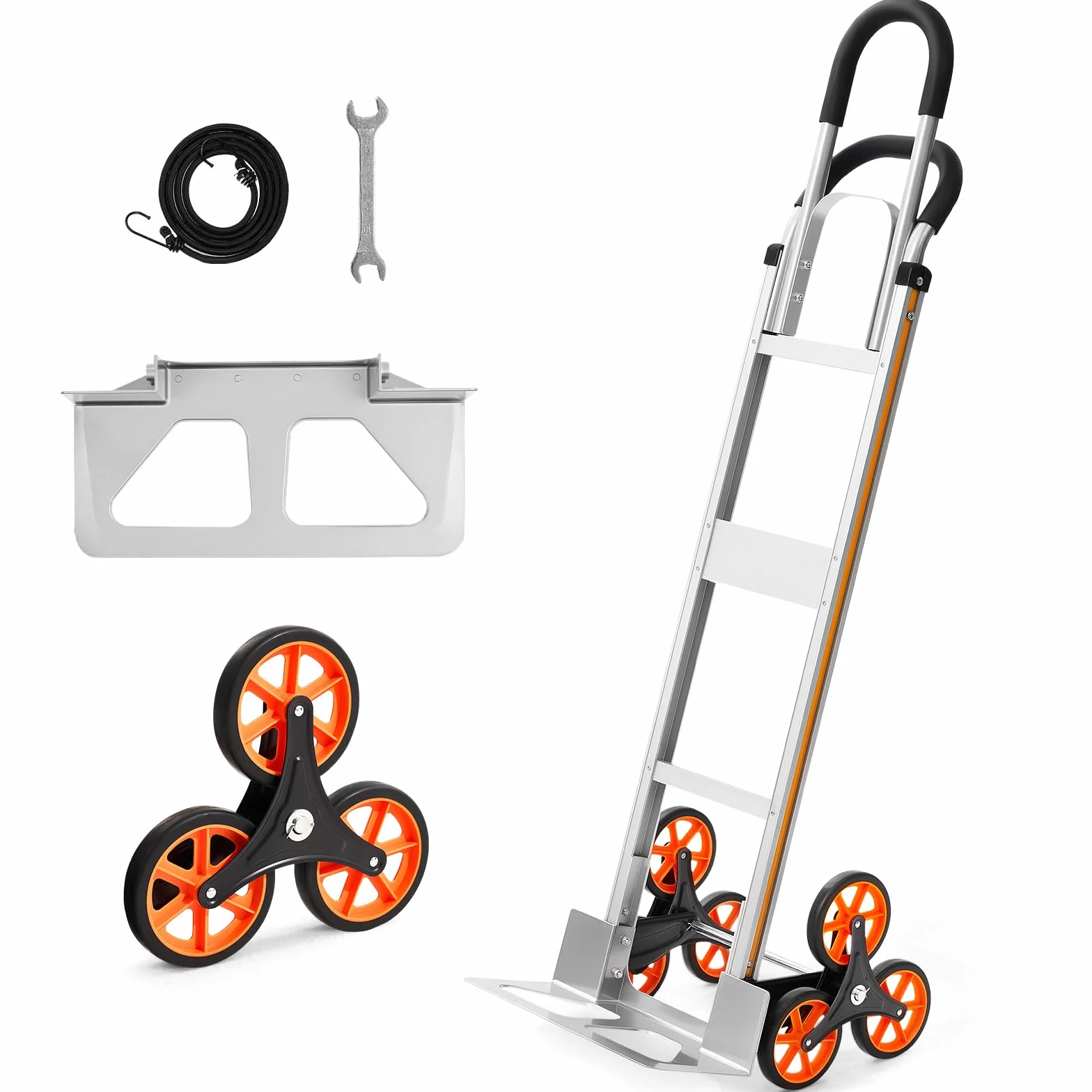 VEVOR Carrello Saliscale Capacità di Salita Scale 150 kg, Carrello Pieghevole in Lega di Alluminio con Maniglia Telescopica, 6 Ruote e 2 Corde Elastiche, per Casa, Generi Alimentari, Magazzino