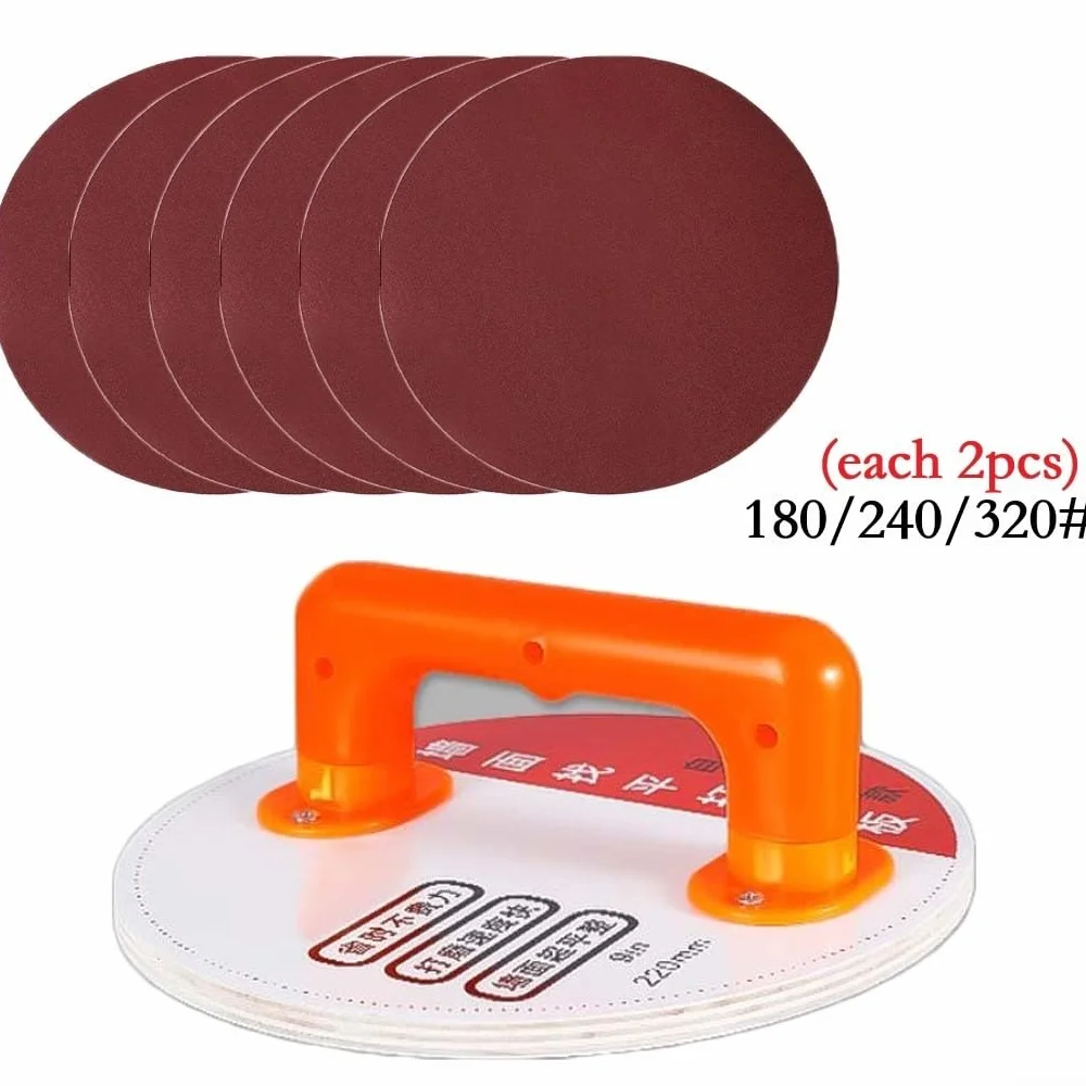 Supporto autoadesivo per carta vetrata da 22,9 cm con retro floccato antiscivolo, per levigatura a parete e a mano, fogli abrasivi grana 180/240/320, compatibile con levigatrici a disco rotonde (a)