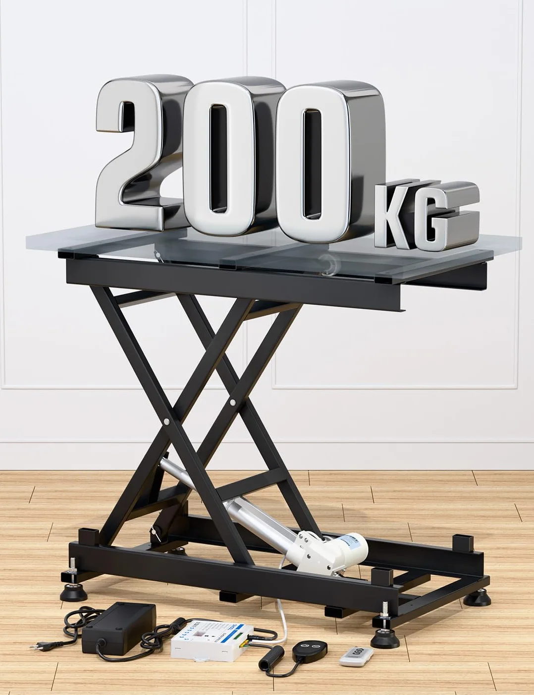 DIHOOL Elettrico Tavolo Sollevatore a Cerniera 200KG Tavolo Sollevatore Laboratorio Auto Officina Altezza Regolabile 195-680MM Alimentazione AC 100-240V e DC 24-30V