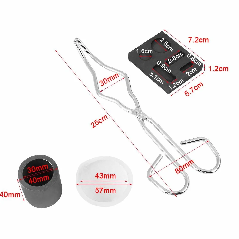 Vikye Kit per crogiolo di Grafite, crogiolo di Grafite ad Alta purezza + tenaglie + Ciotola + Stampo per Kit di Fusione Torcia lingotto Combinato