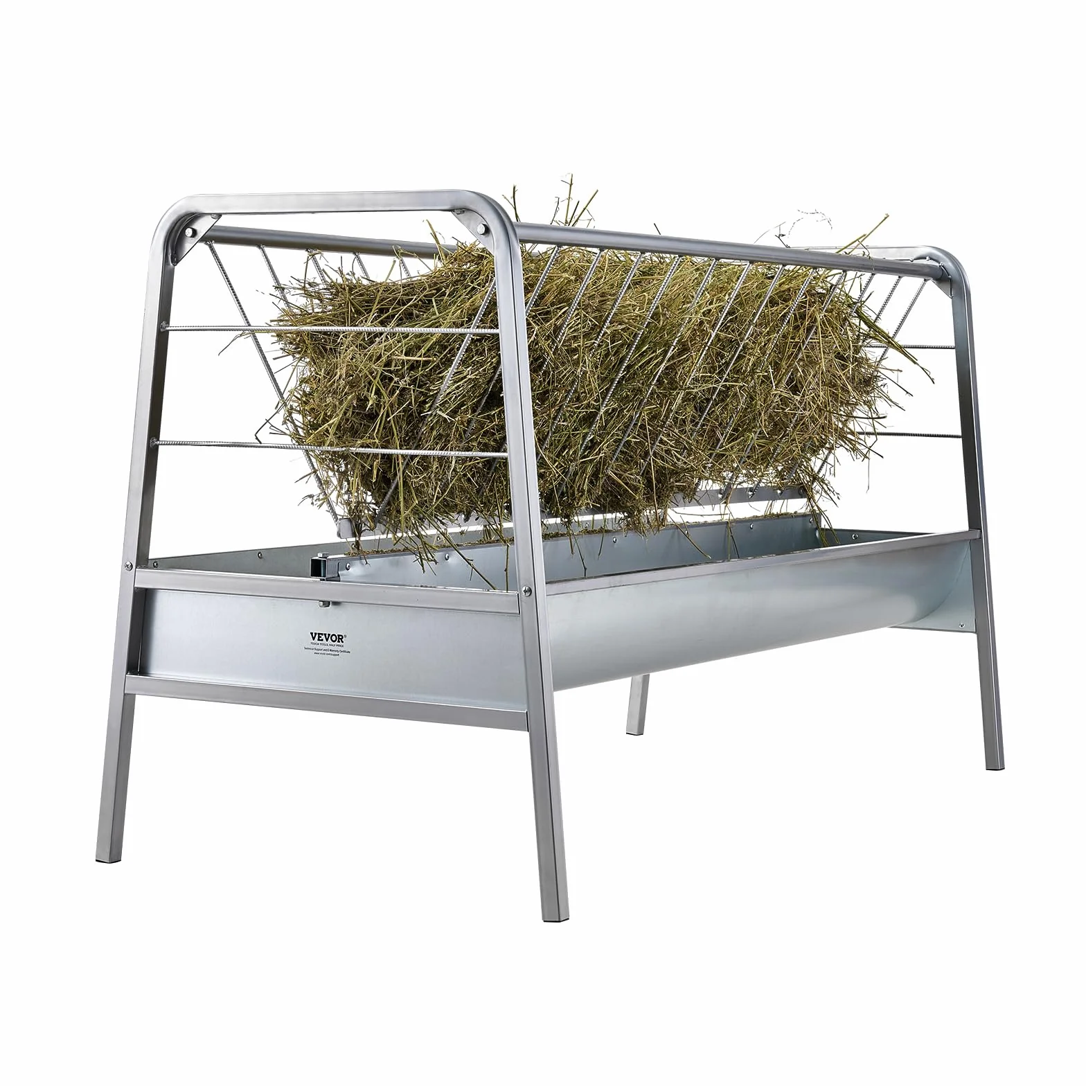 VEVOR Mangiatoia per fieno 2 in 1, capacità 80 galloni, lunghezza 149,9 cm, mangiatoia per fieno di capra con padella di alimentazione più profonda, in acciaio resistente per capannoni di allevamenti