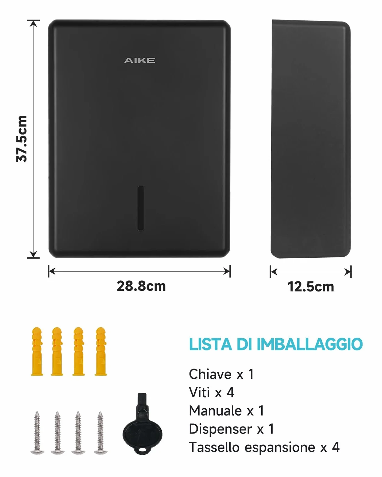 AIKE Dispenser Salviette Carta Parete 400-Fogli H2 H3 Piegati Z/V/C Multifold AK5302H