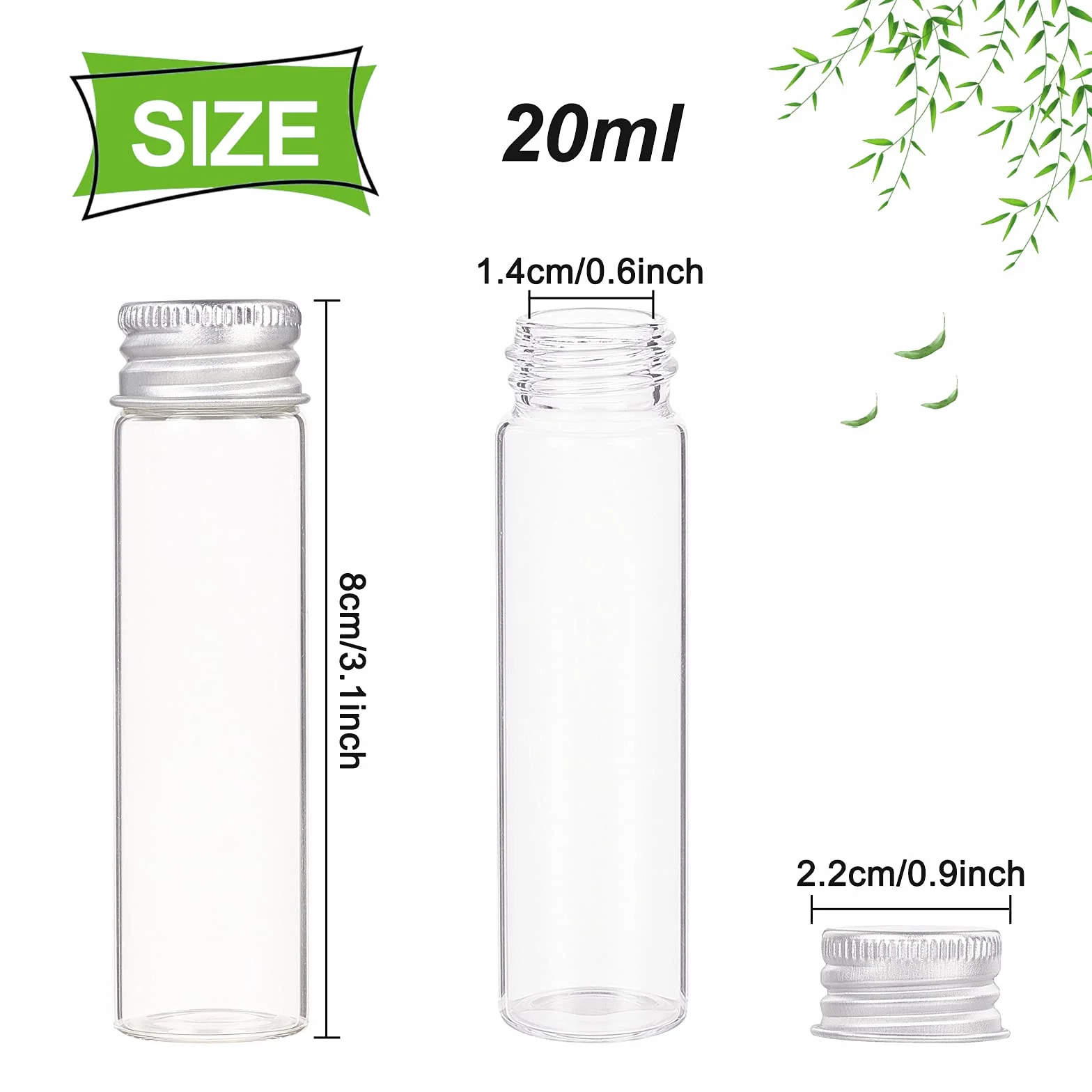 BENECREAT 20 Pz Flacone Sigillato in Vetro da 20 ml con Tappo A Vite in Alluminio per Campione Liquido