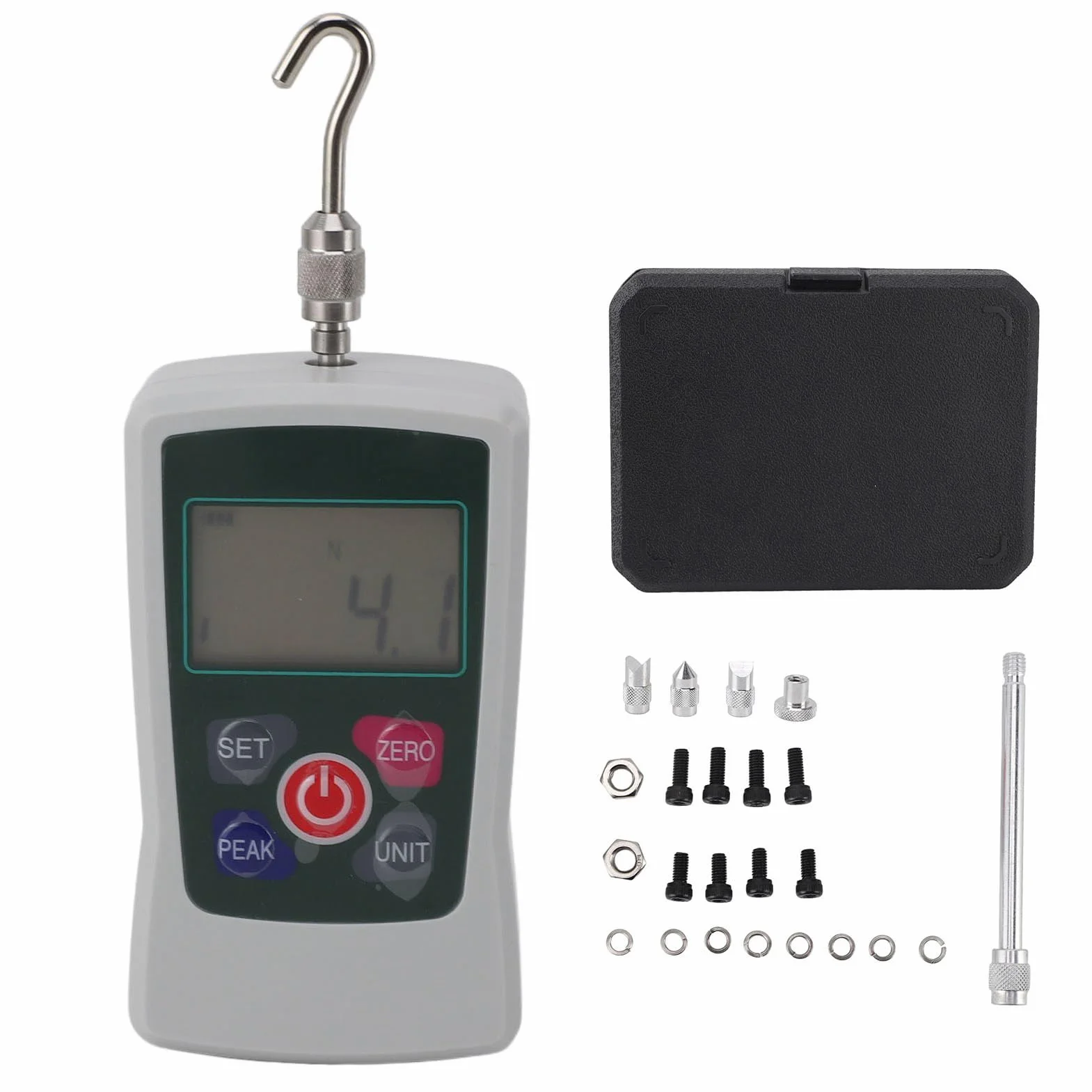 Dinamometro Digitale, Misuratore di Forza Push and Pull 20-200 N con unità N/LB/Kg/Oz, Tester di Pressione e Tensione Portatile con modalità Tempo Reale/Picco/Primo Picco