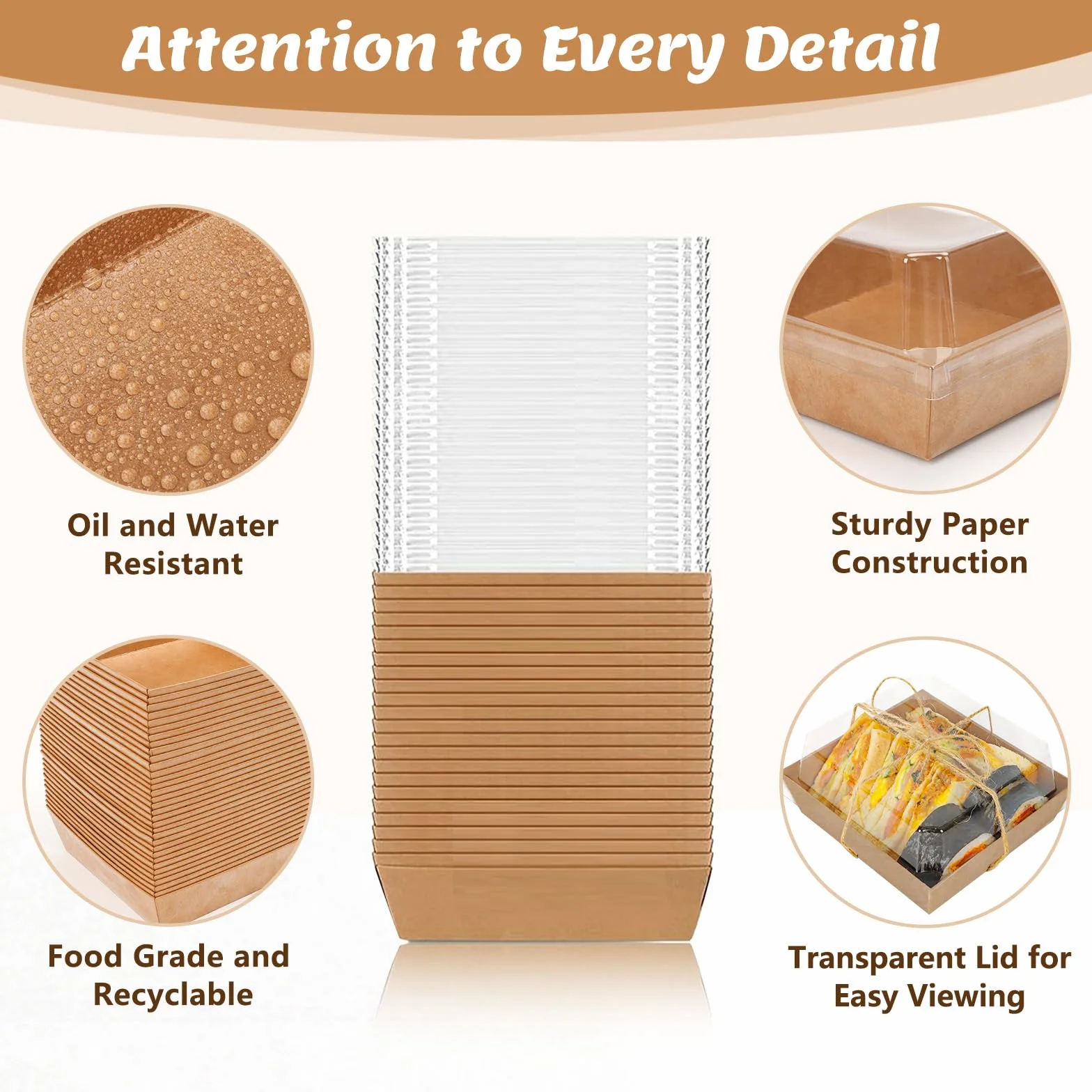 Confezione da 54 piccole scatole per salumi con coperchio trasparente, mini scatole di carta per salumi da asporto, contenitori usa e getta con coperchio, scatole da dessert per panini