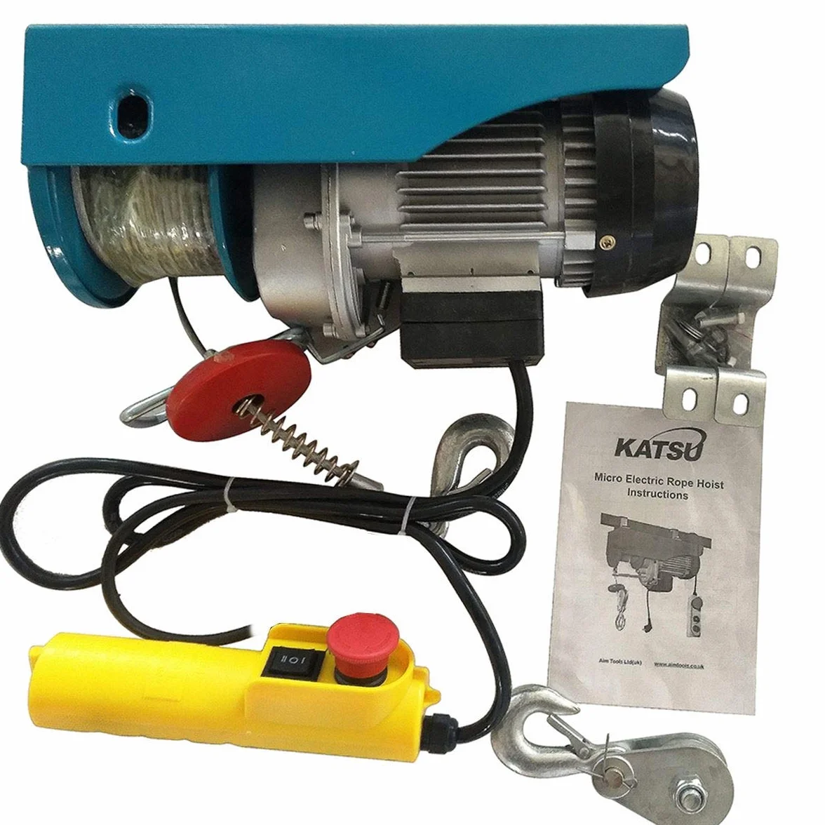 KATSU Paranco Elettrico 400KG 1000W In Testa Argano Elettrico con Telecomando e 18M Fune Cavo in Acciaio, per Garage Auto Negozio di Sollevamento Costruzioni