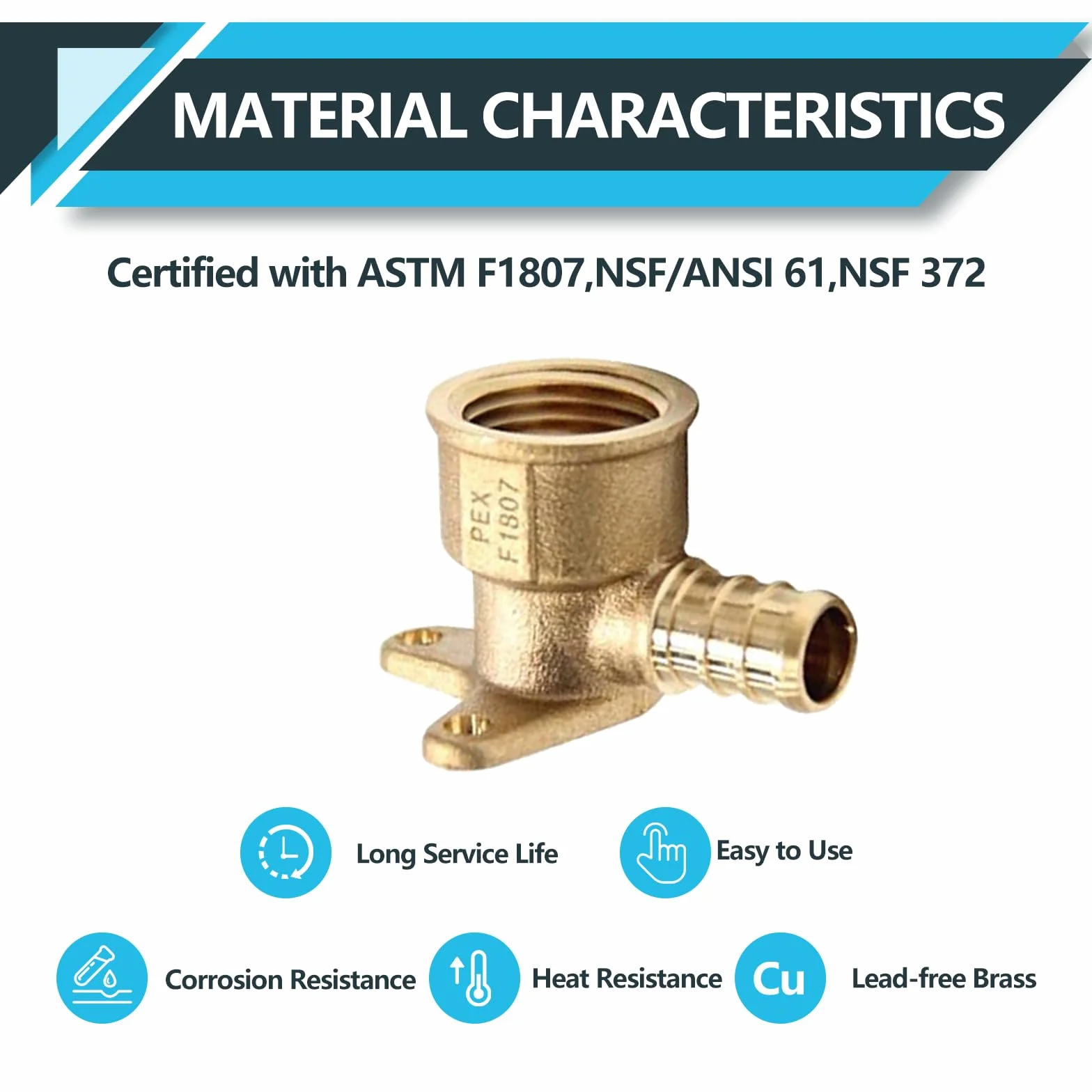 ASTM F1807 - Confezione da 20 raccordi PEX, 1/2" x 1/2" femmina filettati NPT a gomito per orecchio a goccia, raccordi a crimpare in ottone, per tubi PEX idraulici