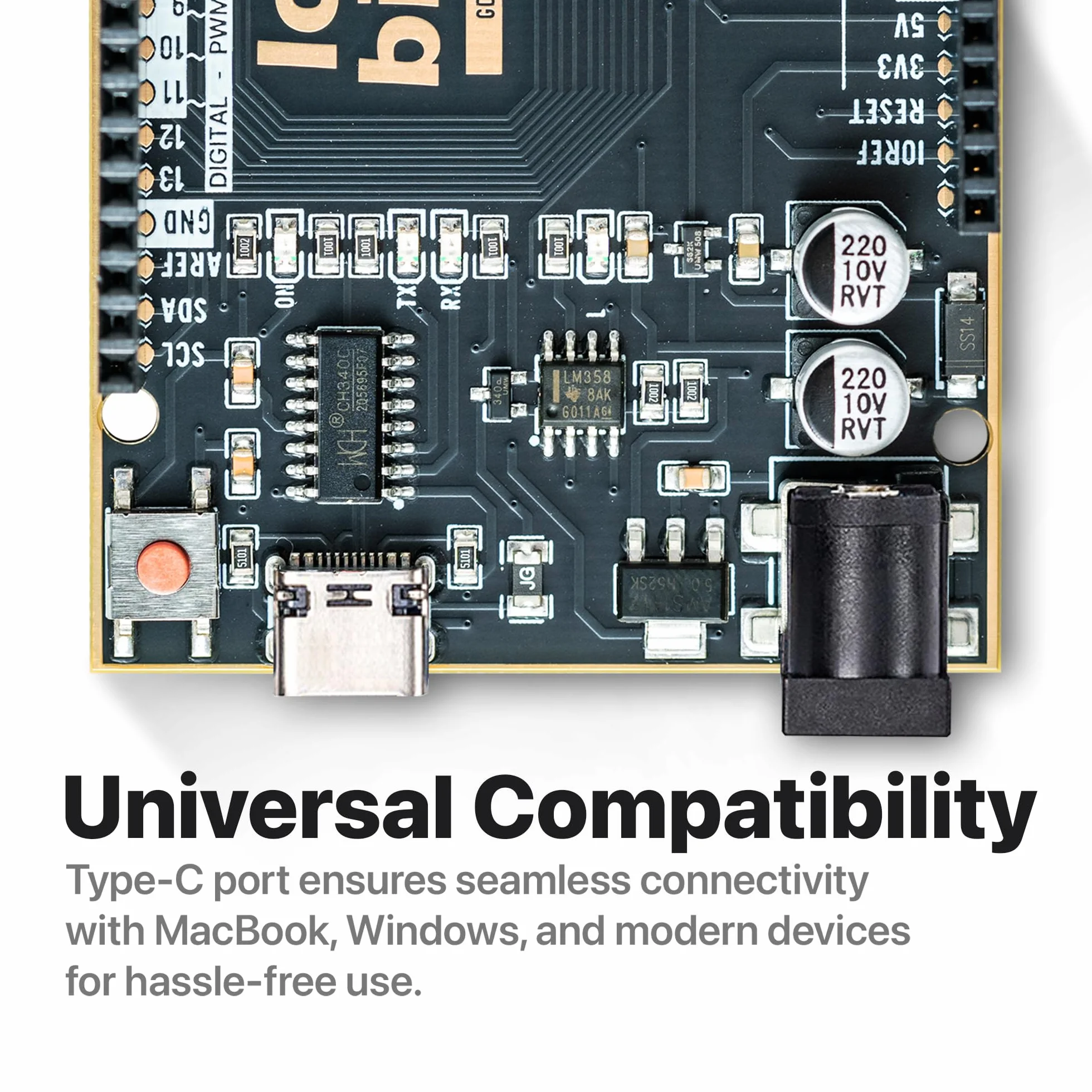 Lonely Binary UNO R3 Gold Edition - ATmega328P, ATMEGA16U2, scheda di sviluppo senza piombo con USB Type-C | Compatibile con Arduino IDE