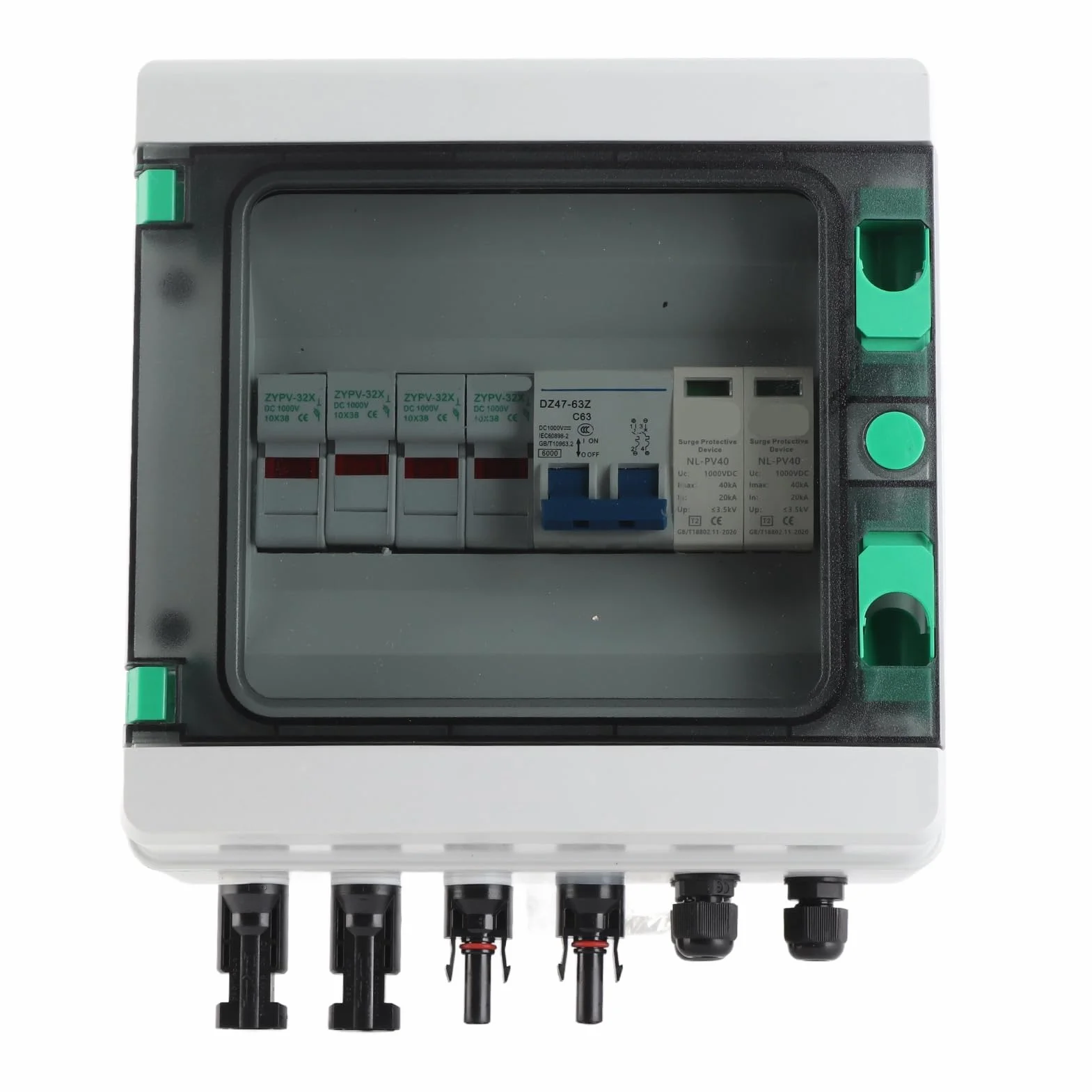Scatola Combiner Solare Pv 36x23x18 Cm 2 Stringhe 15A Interruttore Automatico Protezione Dc1000V Ip67 Per Impianti Fotovoltaici Da Esterno