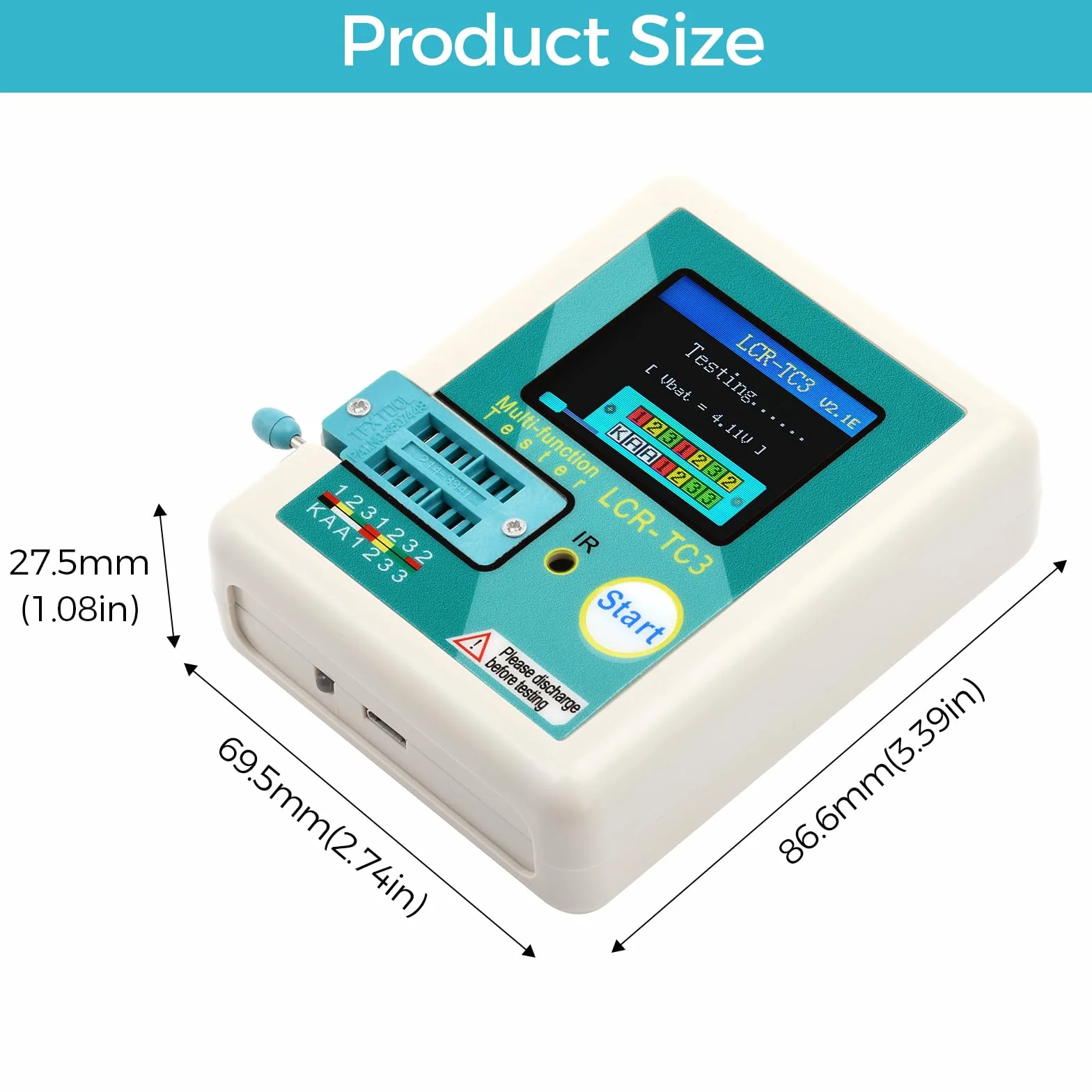 Tester Transistor LCR-T3, Transistor Multifunzione TFT con Display Grafico, Spegnimento Automatico, ESR NPN PNP MOSFET