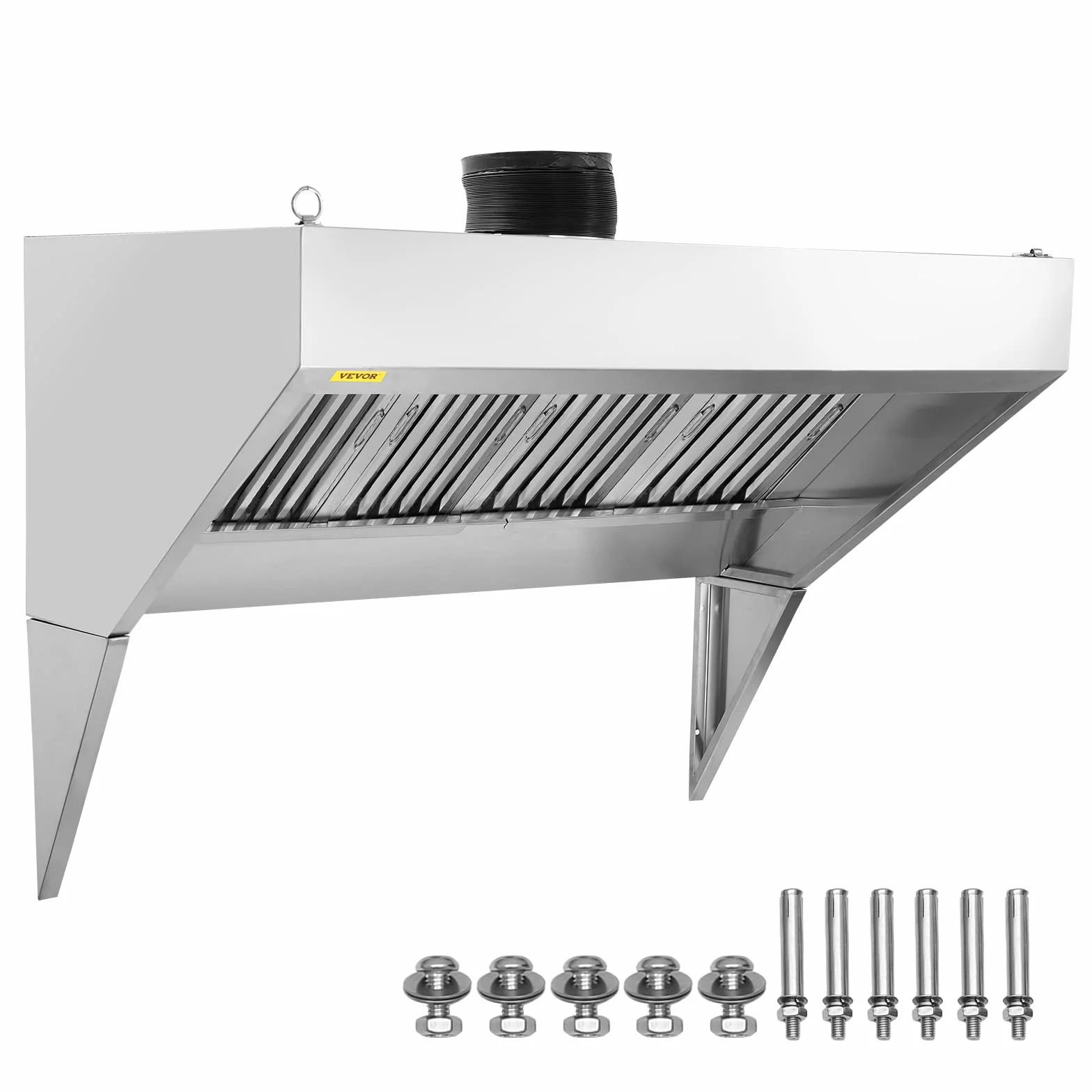 VEVOR Cappa di Aspirazione Commerciale, 9FT, Cappa per Rimorchio in Acciaio Inox 201 Griglia a Forma di U Staccabile, Cappa di Ventilazione Resistente alla Ruggine per Cucina Ristorante