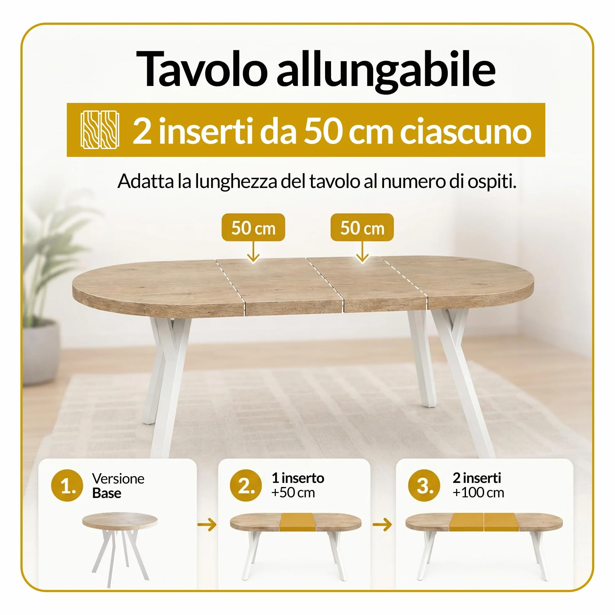 Tavolo da Pranzo Rotondo Allungabile Ovo - Piano in Laminato 36 mm - Diametro 90 cm - Marmo