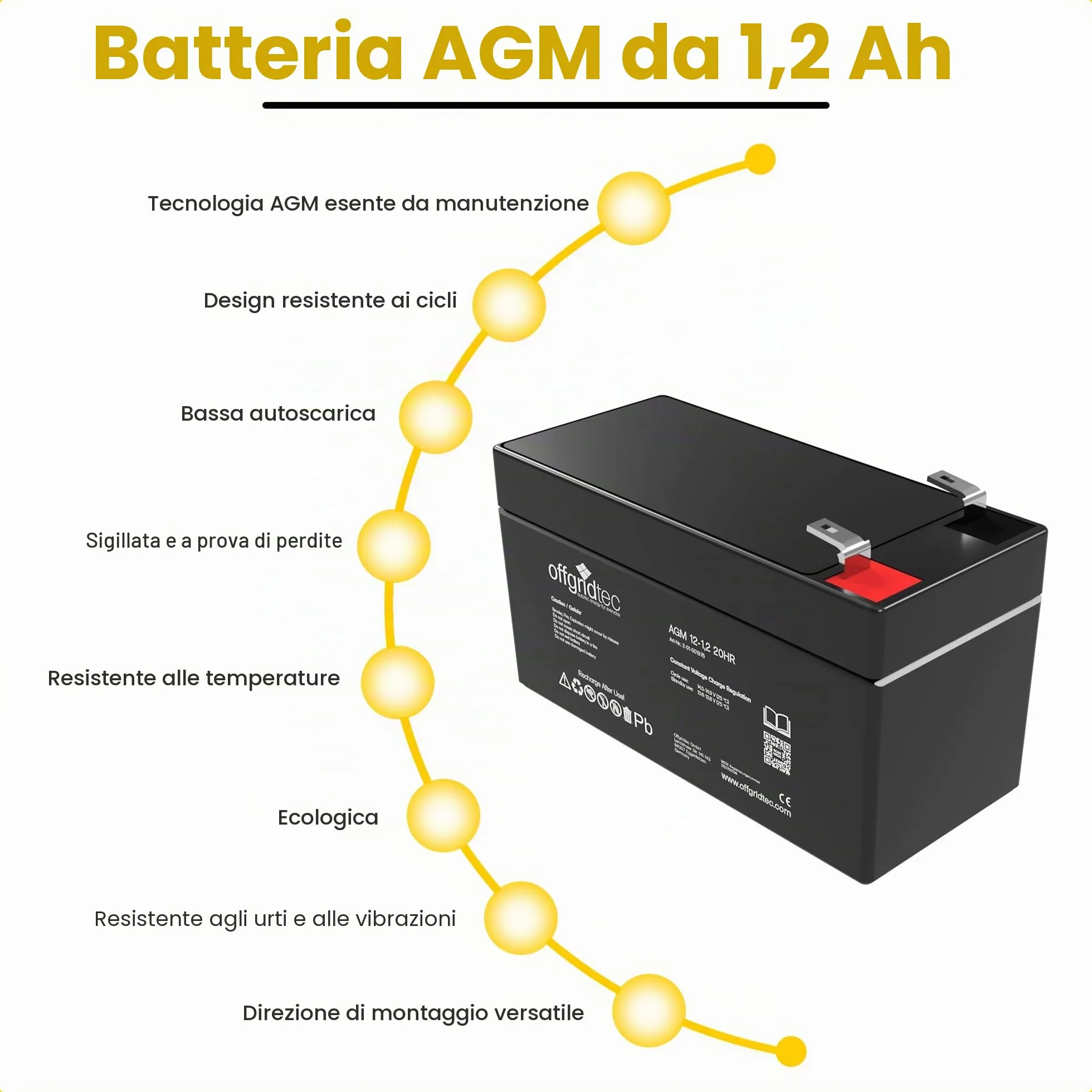 Offgridtec Agm Batteria Solare Estremamente Zyklenfest 1,2 Ah 20 Stuende 12 V, 2 – 01 – 001975