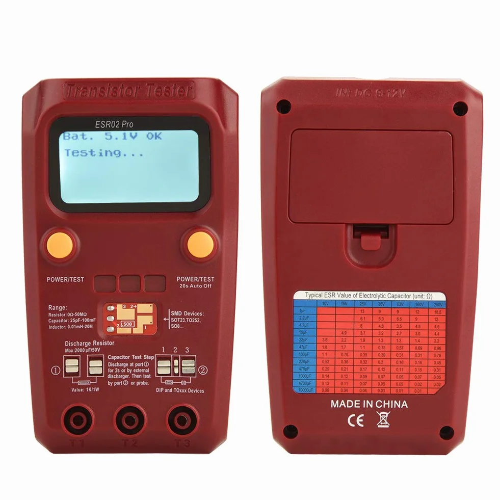 Tester Digitale Professionale Per Transistor ESR02 di BSIDE, Tester Per Transistor Multimetro LCD con Chip SMD, Misura Transistor, Induttore, Condensatore, Diodo, Triodo, Resistenza