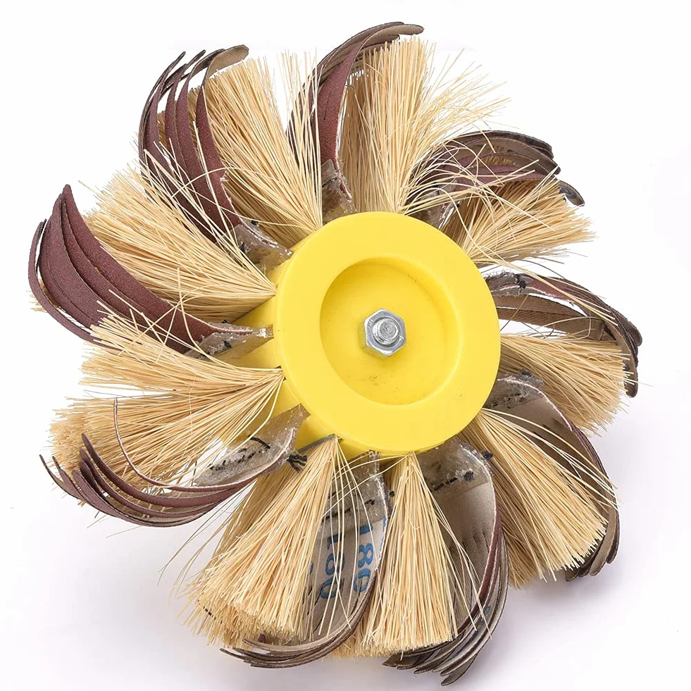 Ruota per Lucidatura in Sisal, Resistente Sisal con Spazzola per Lucidatura in Tela Smeriglio per un'efficace Rimozione delle Bave, di Legno e Plastica (6 capolini di carta vetrata in