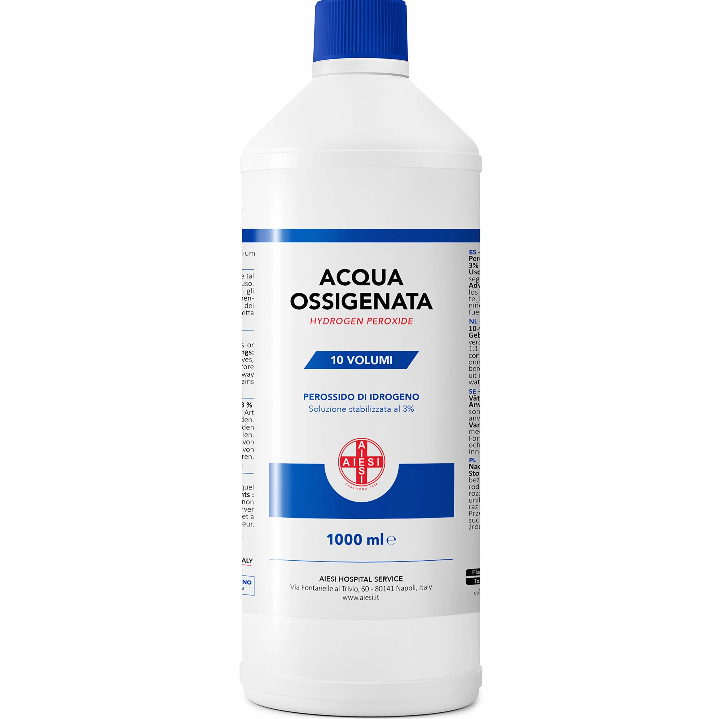 AIESI Acqua Ossigenata F.U. disinfettante 1000 ml con tappo di sicurezza per bambini Made in Italy