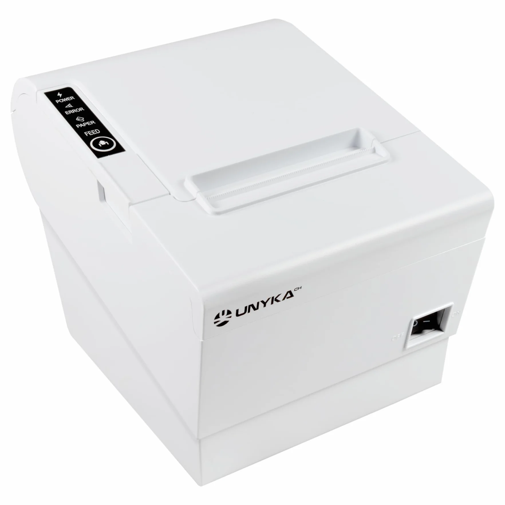 Unykach Stampante termica POS5 White con connessioni USB, RJ12, RJ11 e LAN e compatibile con Windows, JPOS, OPOS, Linux, Android e Mac