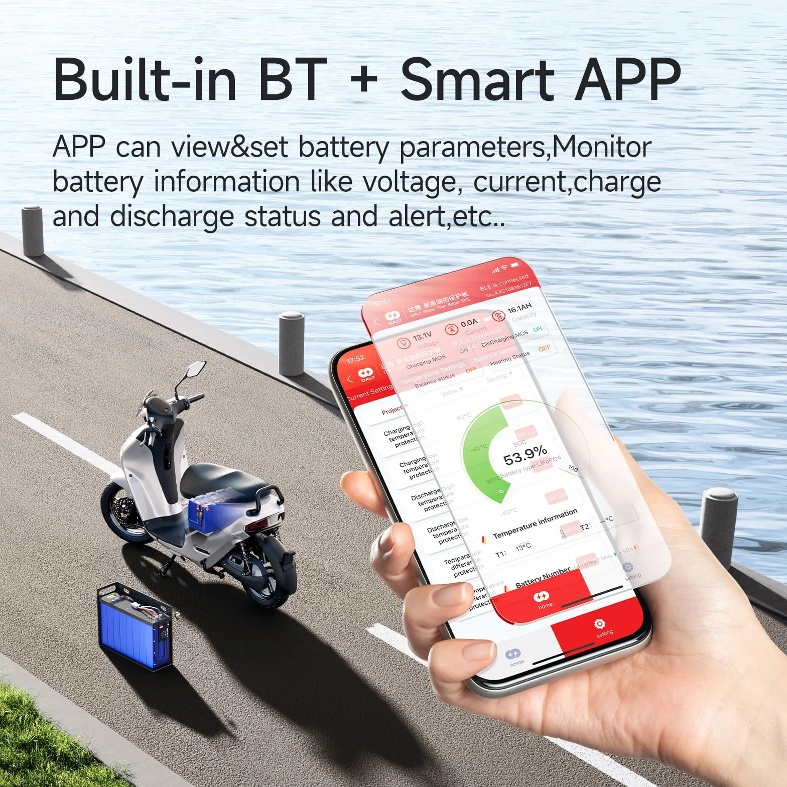 DALY BMS 60A 7S-17S 24V-60V - Monitoraggio Bluetooth integrato intelligente Protezione della batteria al litio LiFePO4 Li-ion LTO per e-bike e scooter
